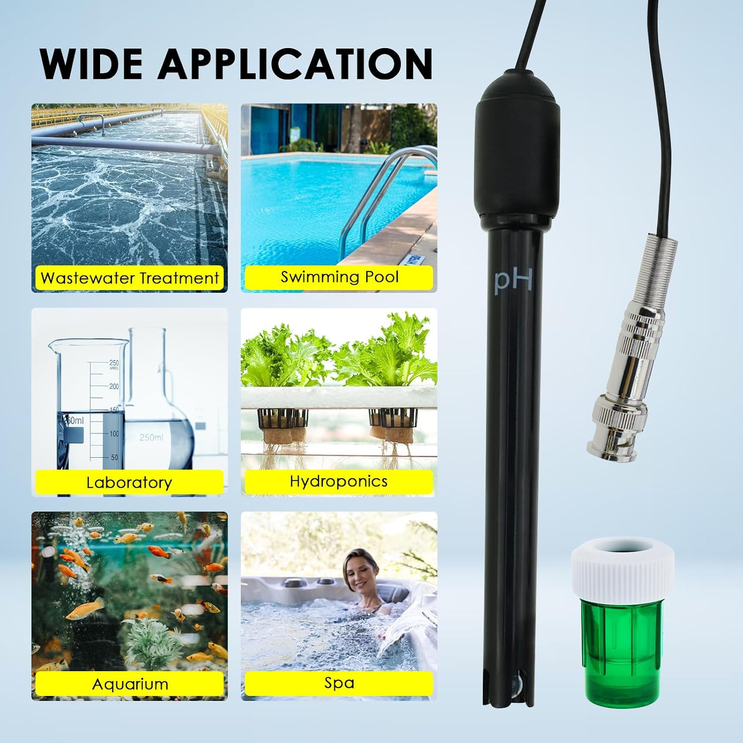 0-14 Ph Electrode Probe, Ph Meter with Replacement BNC Connector and 300Cm Cabl