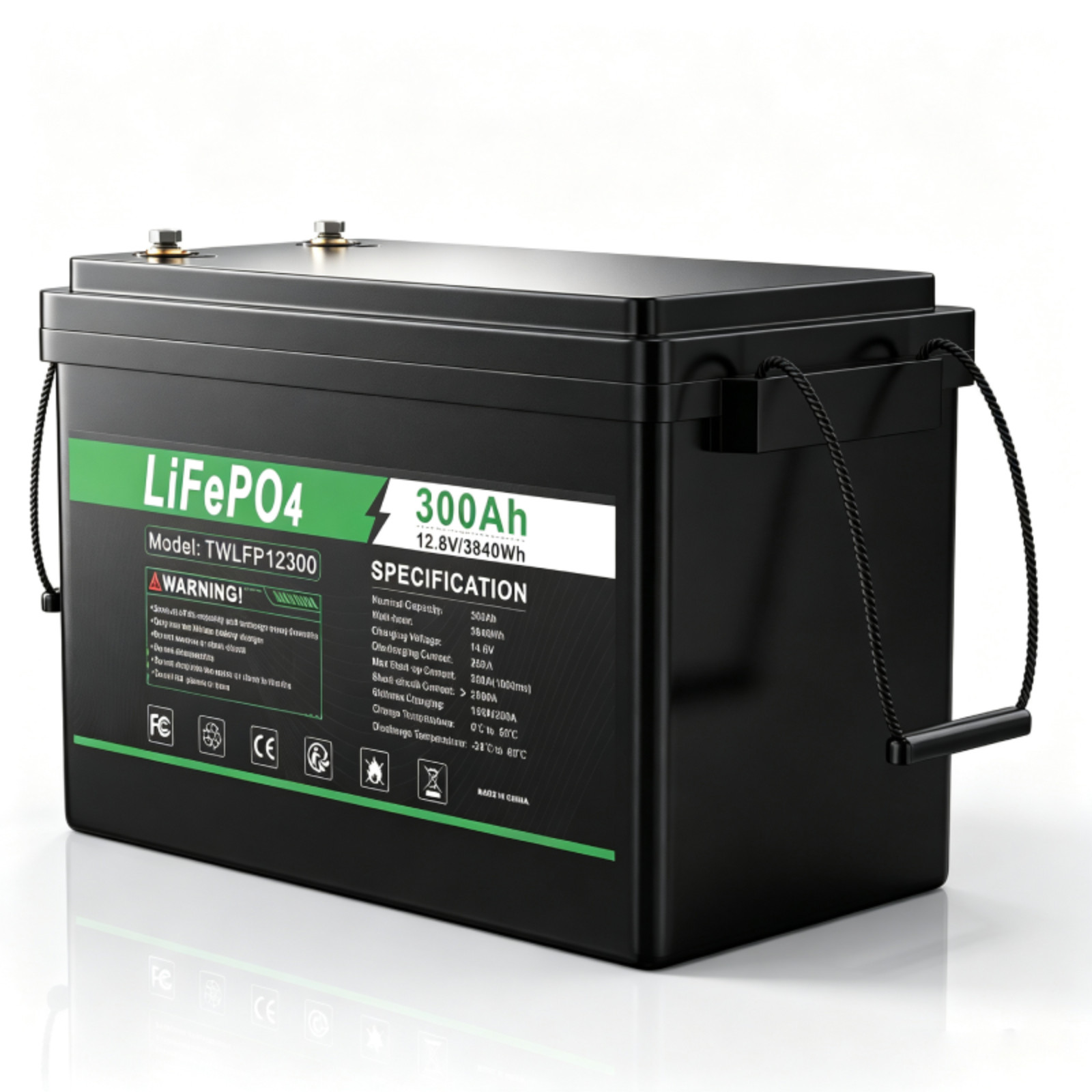 12V 300Ah LiFePO4 Lithium Battery Deep Cycle Built-in BMS for Solar RV Off-Grid