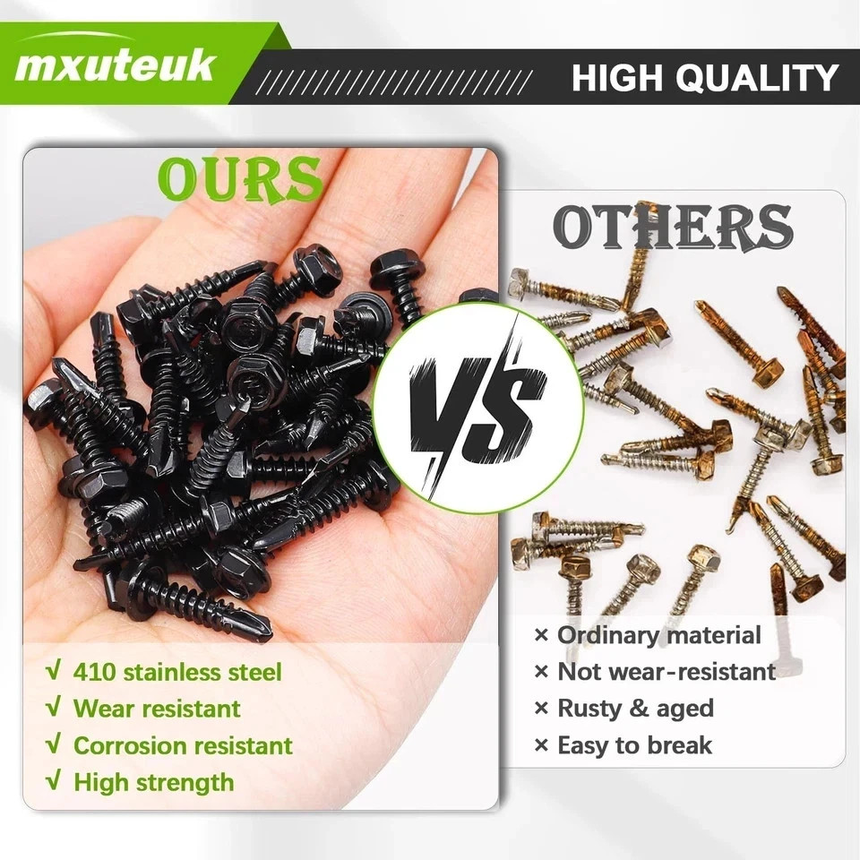 300PCS #8#10 Self Tapping Screws,410 Stainless Steel Self Drilling Screws,Bla…