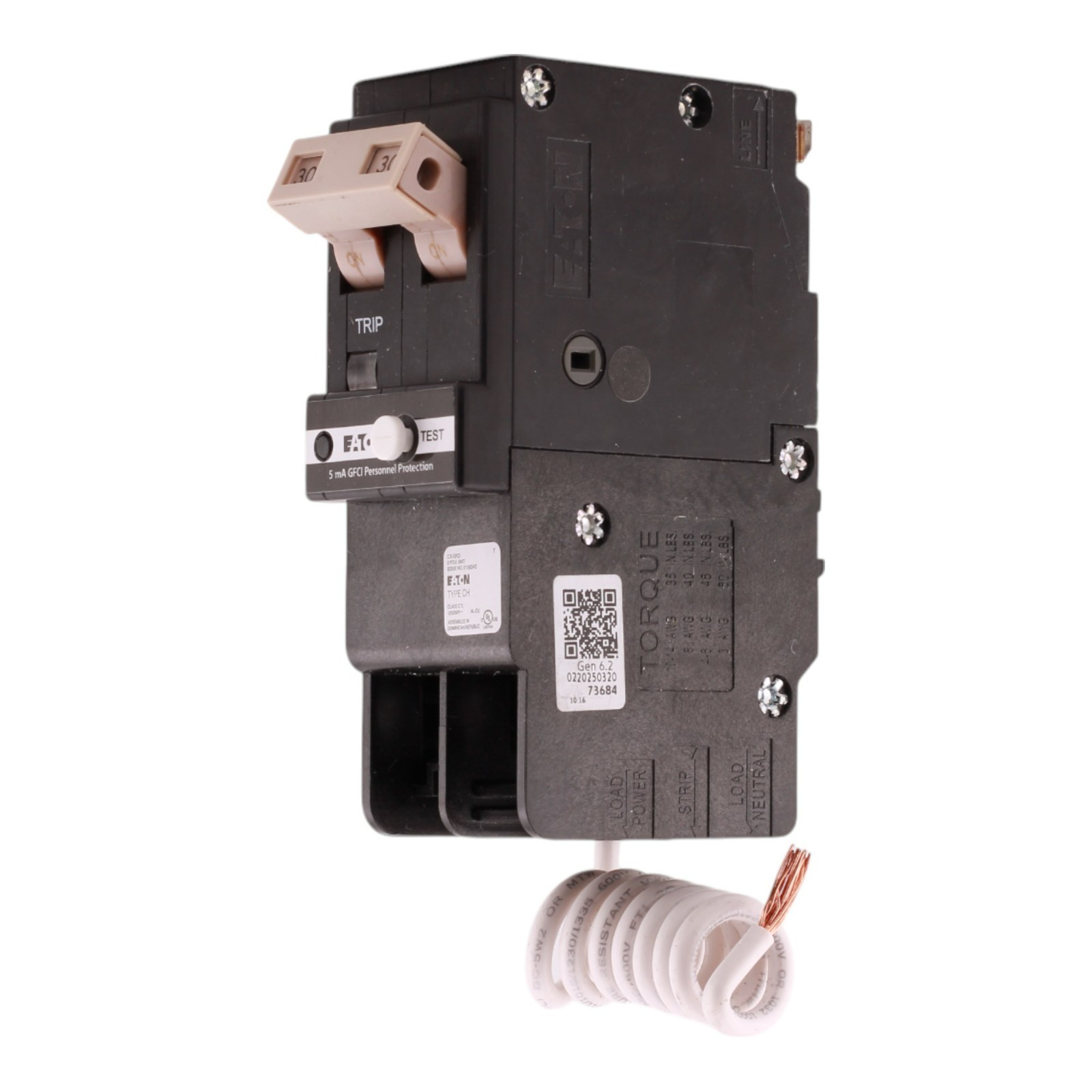 Eaton CH CHFN230GF 30A 2P 120/240V GFCI Pigtail Neutral Circuit Breaker