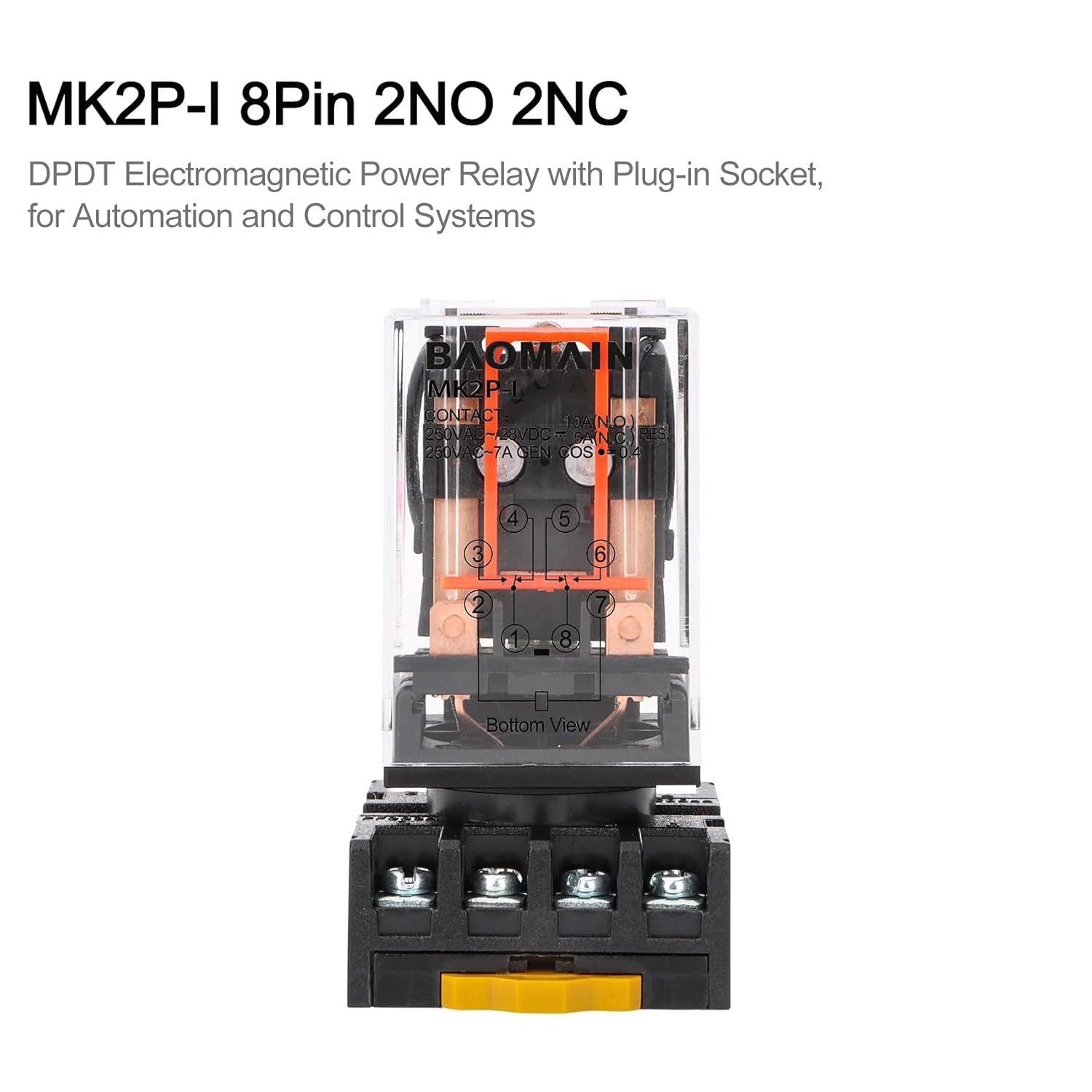 Power Relay MK2P-I 12VDC Coil DPDT 8 Pin with Plug-In Terminal Socket,For Automa