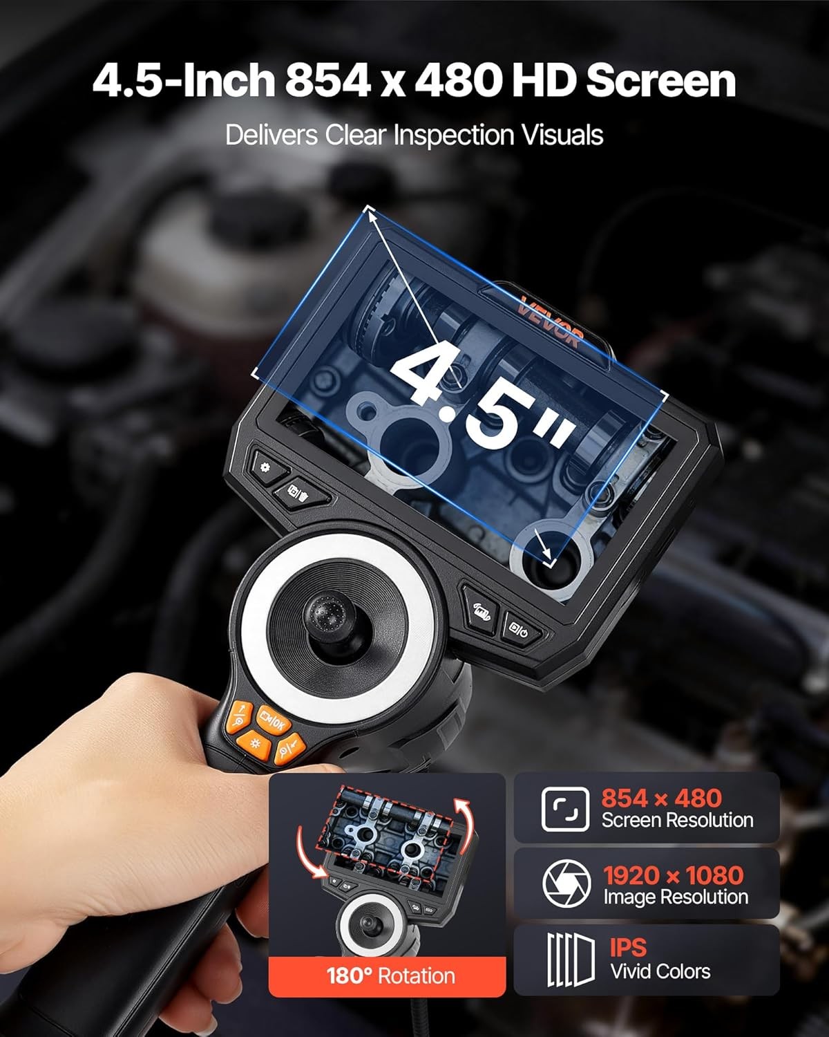 4.9FT 4-Way Articulating Endoscope with Light, 1080P HD Borescope Camera
