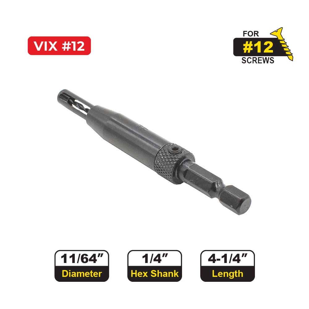 19143 #12 VIX-BIT – 11/64 Inch Self-Centering Hinge Bit with 1/4 Inch Hex Shank