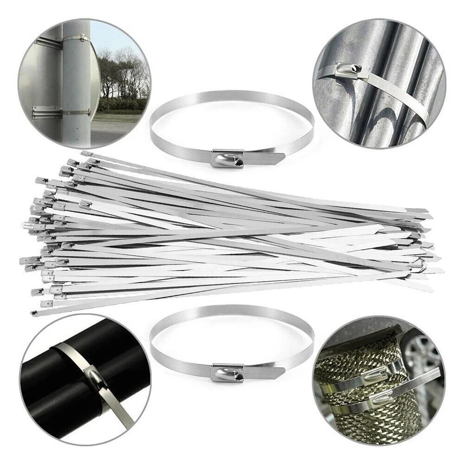 Metal Zip Ties 304 Stainless Steel Heavy Duty Cable 198-400lb 8″ 12″ 18 24″ 3CW
