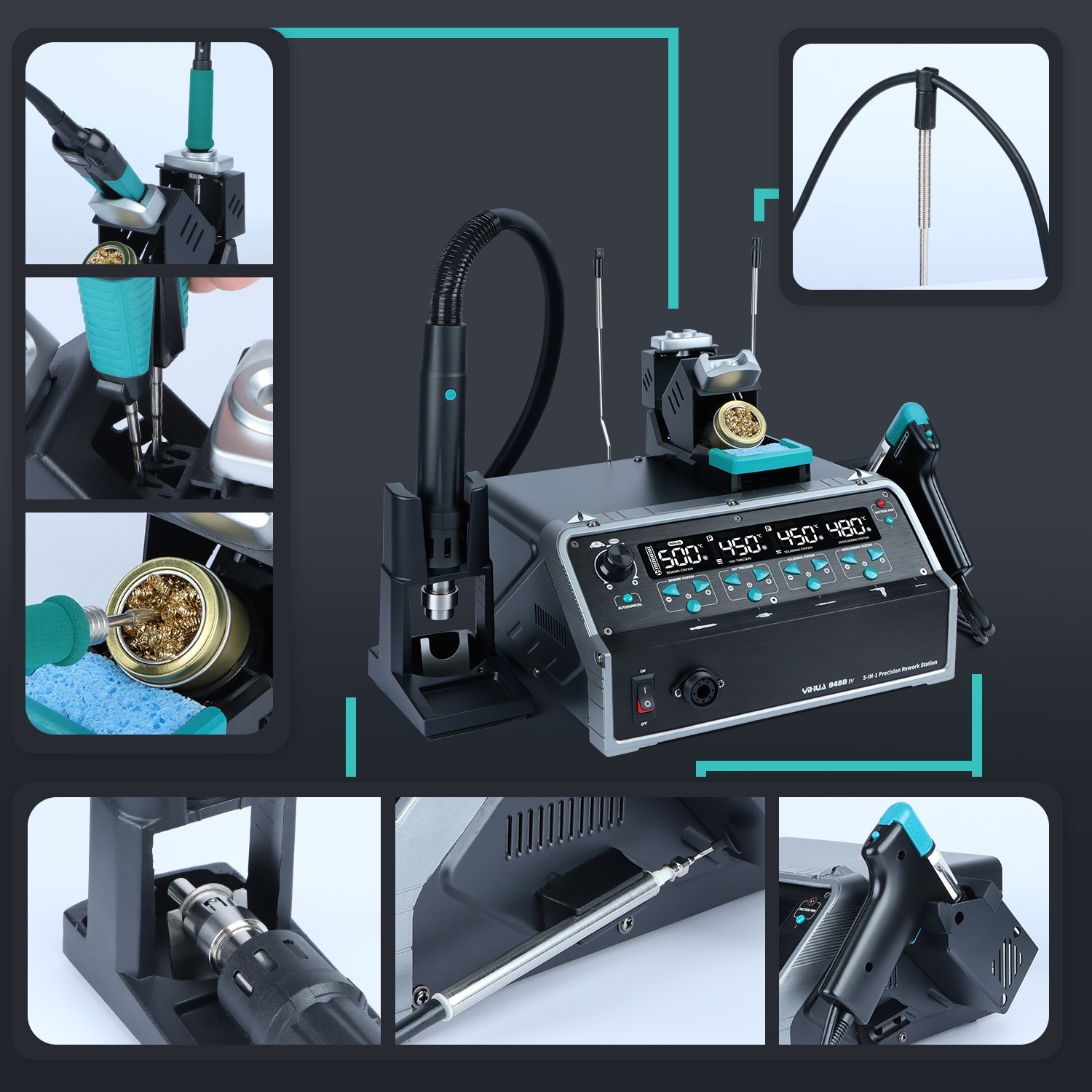 YIHUA 948D-IV 5-in-1 Digital Soldering & Hot Air Desoldering Rework Stations