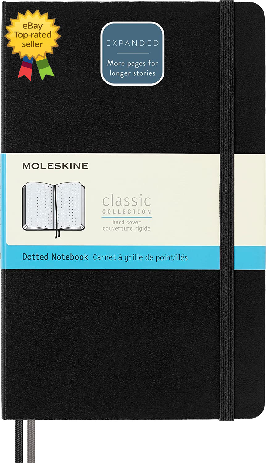 Classic Expanded Hardcover Notebook Large Dotted Black 400 Pages 5 x 825 Inch