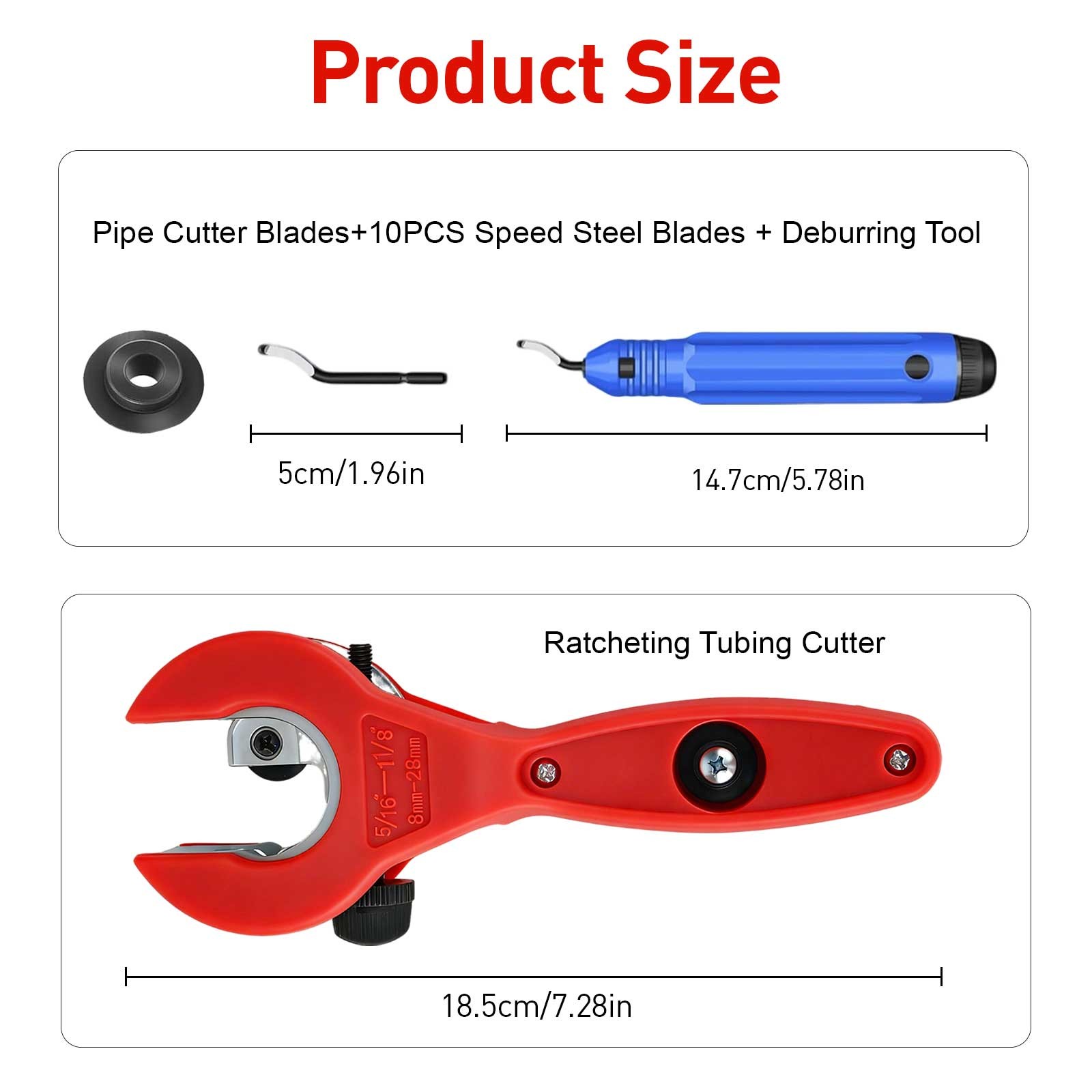 Copper Pipe Cutter Kit w/Deburring Tool Ratcheting Tubing Cutter for HVAC PVC
