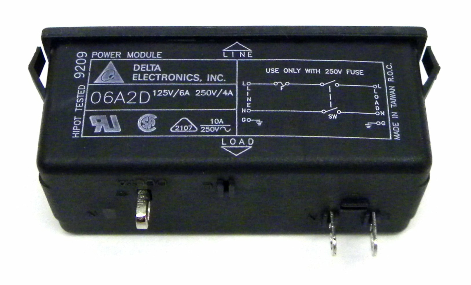 Delta 06A2D IEC-320 C14 Snap-In Panel Mount Power Entry Receptacle Module Fused