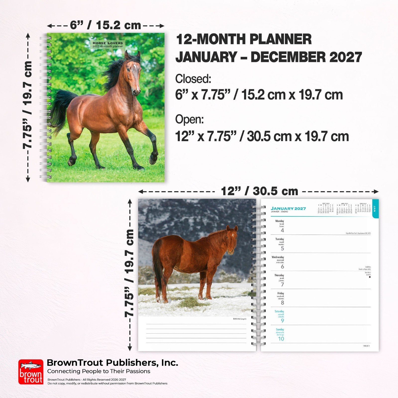 Horse Lovers | 2027 6×7.75″ Spiral-Bound Wire-O Engagement Planner Calendar