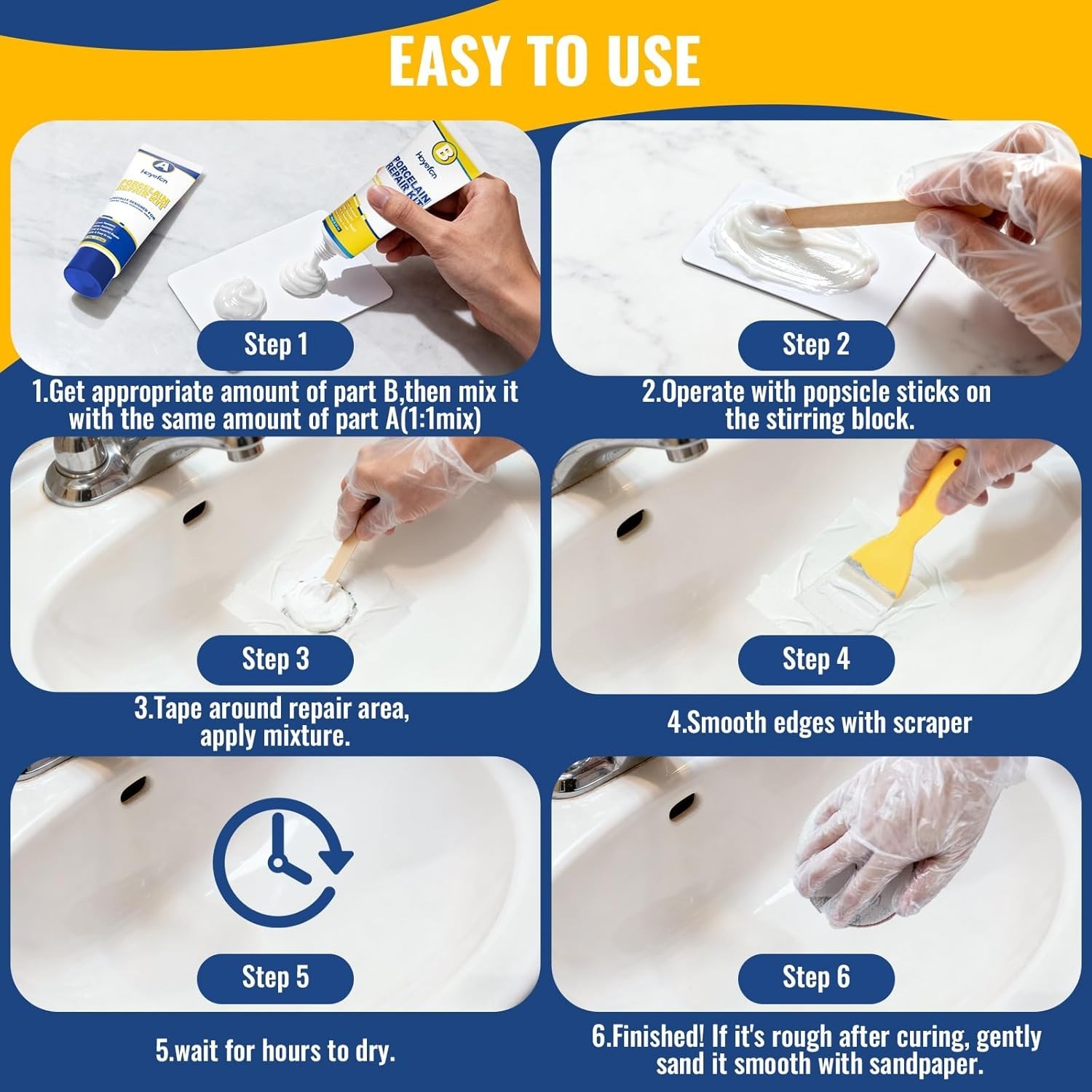 Porcelain Repair Kit White, Tub Sink Tile Crack Chip Fix Kit for Ceramic