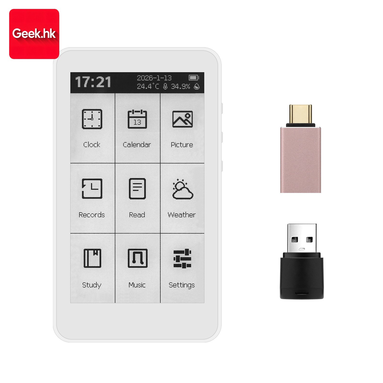 M3 E-Book Reader 3.7″ Touch Screen E-Paper 10-Level Adjustable Backlight Clock