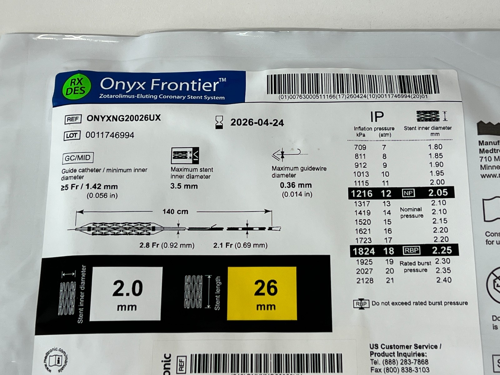 Medtronic Onyx ONYXNG20026UX Exp.2026-04 (*Y5)