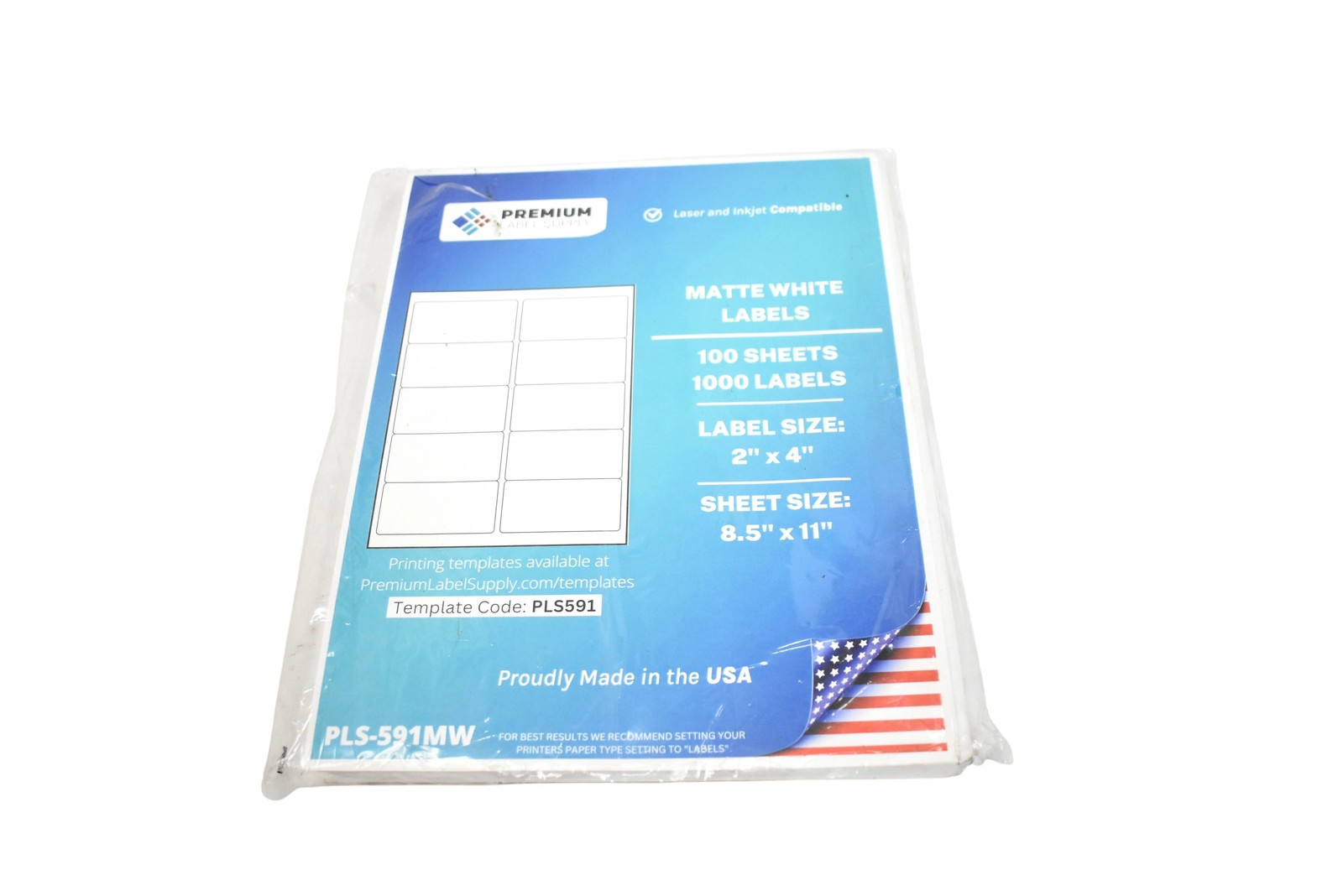 Premium Label Supply Matte White Labels 2×4 100 Sheets 1000 PLS-591MW Laser