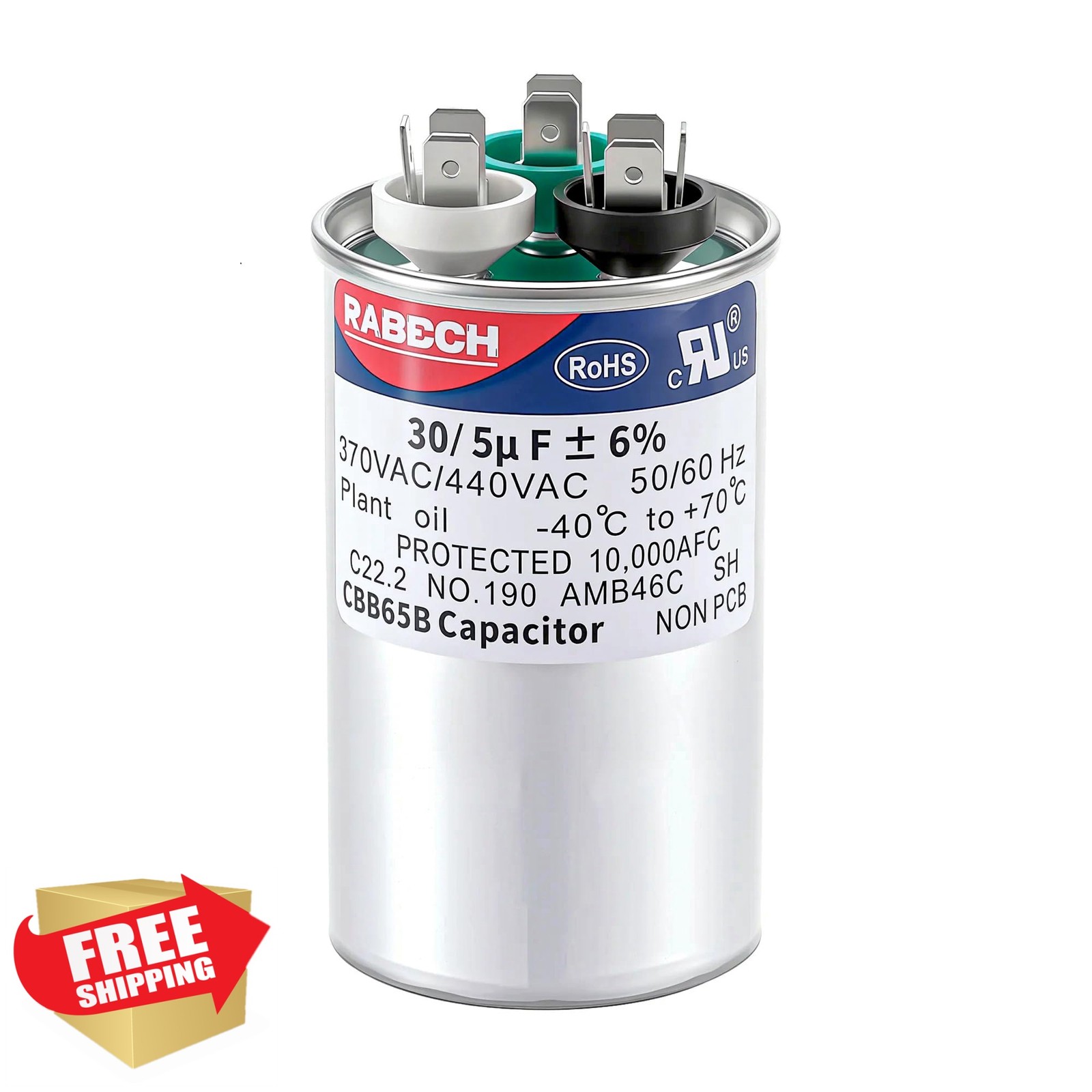 RABECH 30+5MFD AC Capacitor 370/440V CBB65B Dual Run