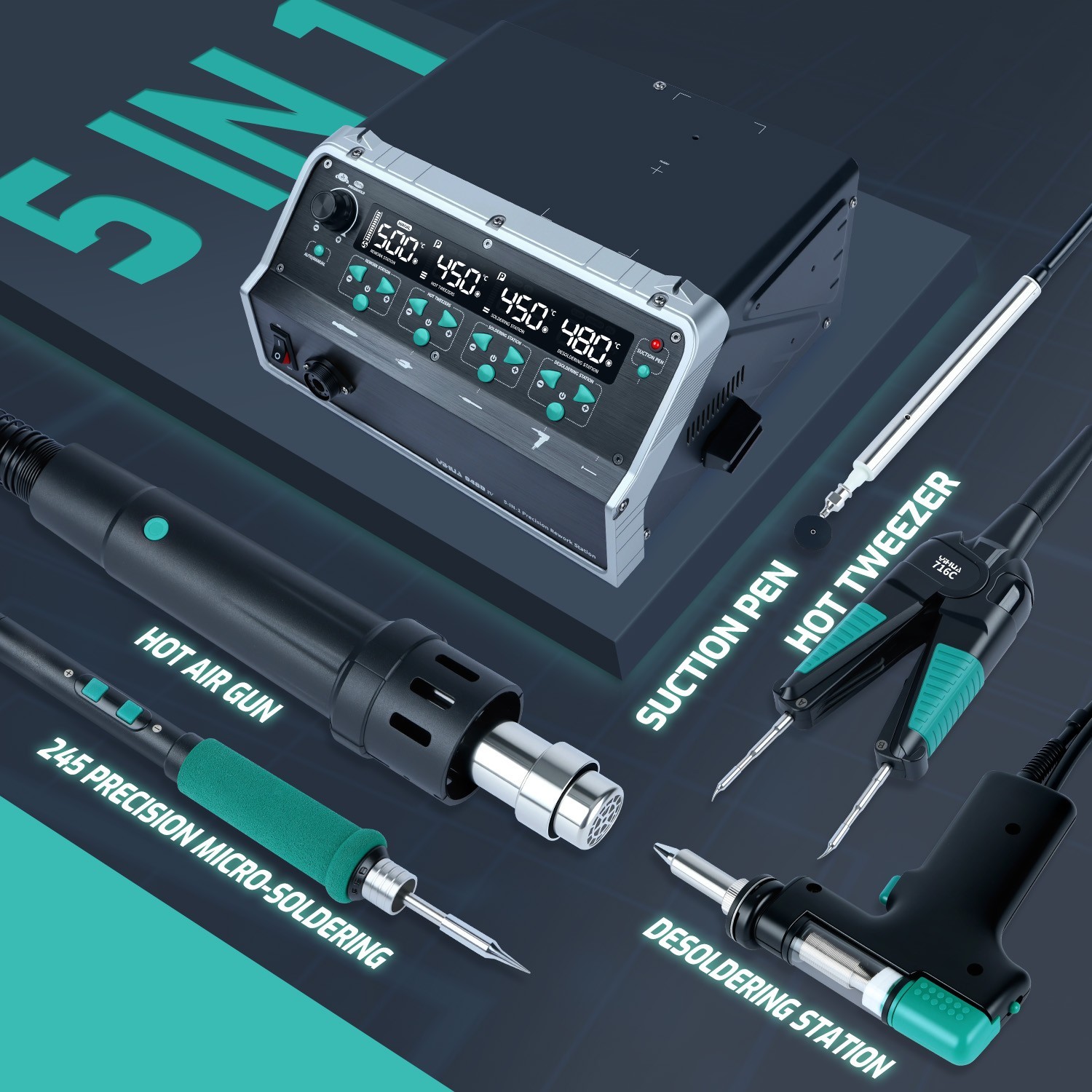 YIHUA 948D-IV 5-in-1 Digital Soldering & Hot Air Desoldering Rework Stations