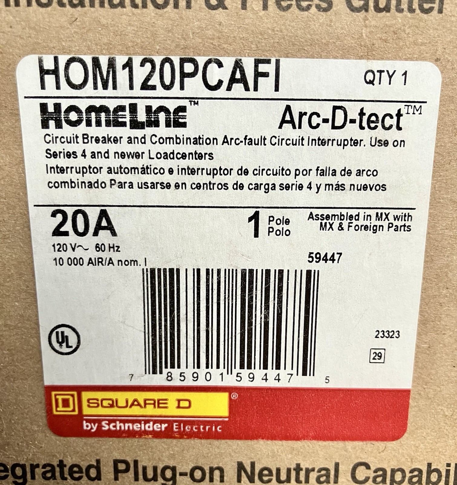 Square D HOM120PCAFI 20 Amp 1 Pole 120V Combo Arc Fault Circuit Breaker