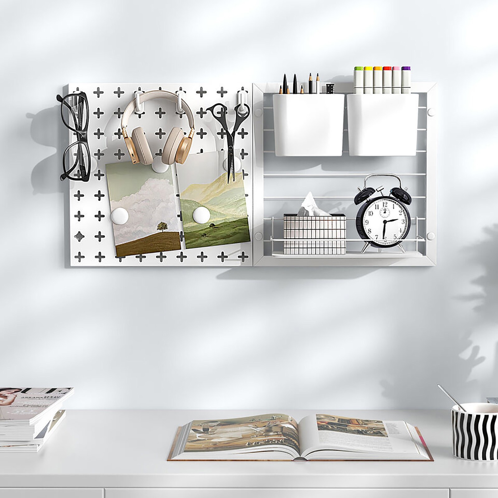 Pegboard Combination Kit Wall Organizer Kit w/ 2 Pegboard Panels for Office