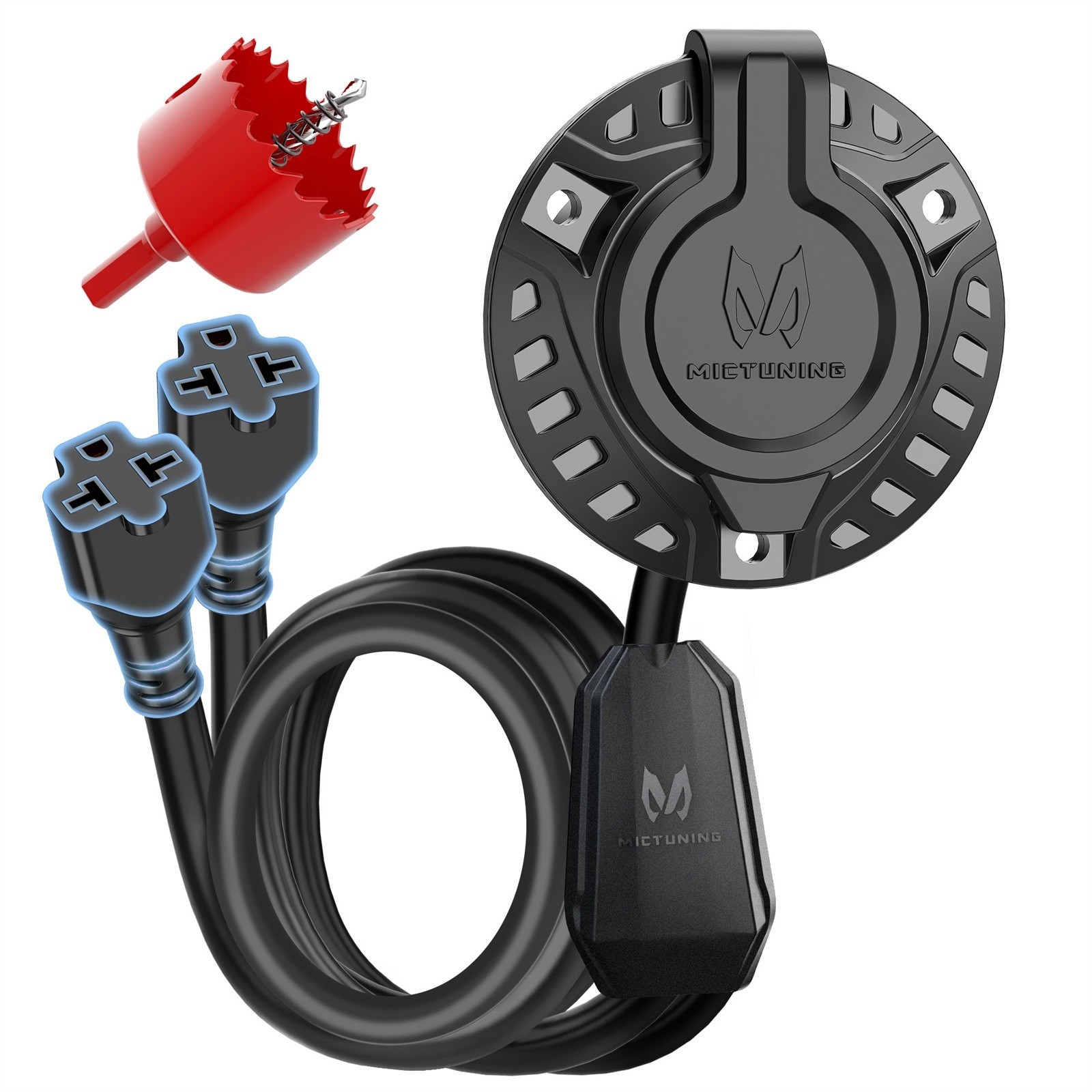 125V AC Port Plug Power Inlet Socket w/Dual 20» Extension Cord Y Splitter Cable