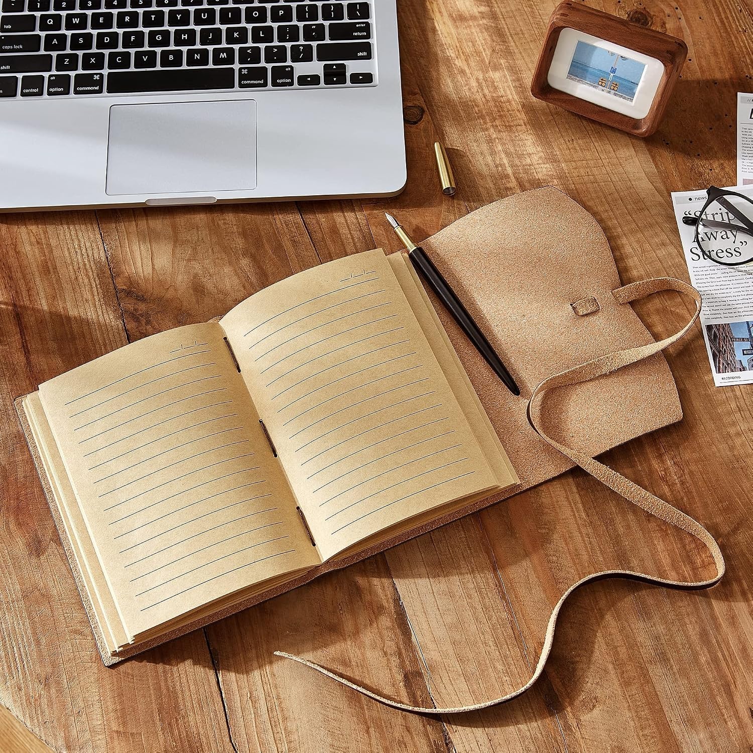 Vintage Leather Journal Notebook, 8×10 Inches, Navy Blue