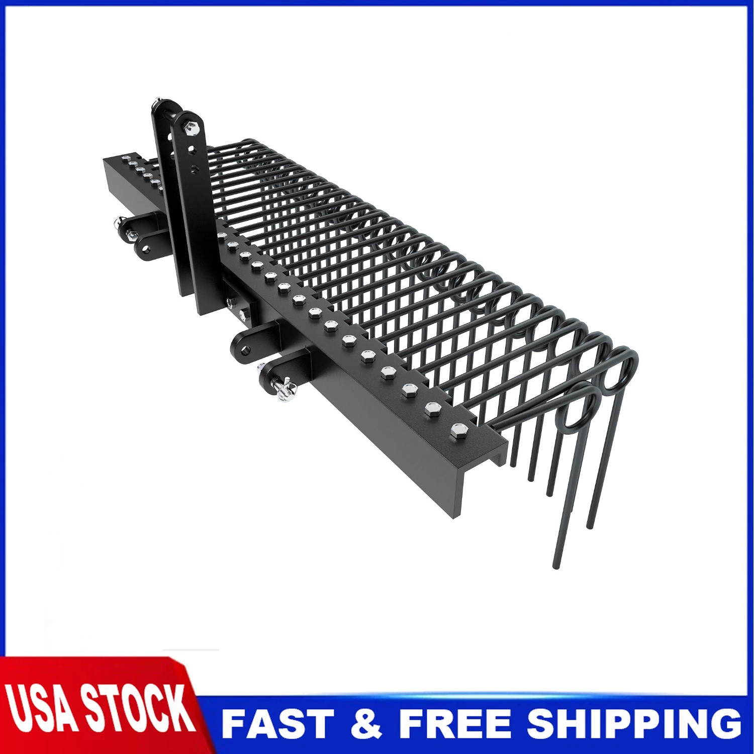 60″3-Point Tractor Rake,Durable Powder Coated Steel Spring Landscape Rake,Cat0&1