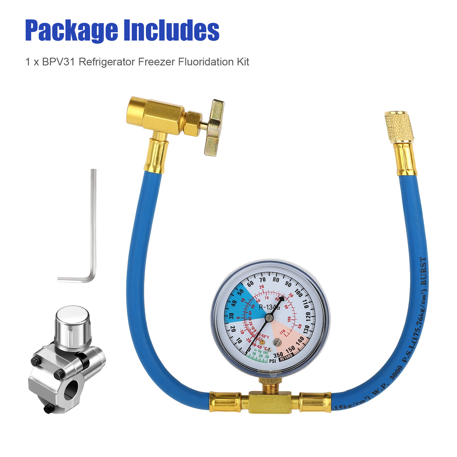 BPV31 Bullet Piercing Tap Valve Kits Tool w/Pressure Gauge for Home Refrigerator