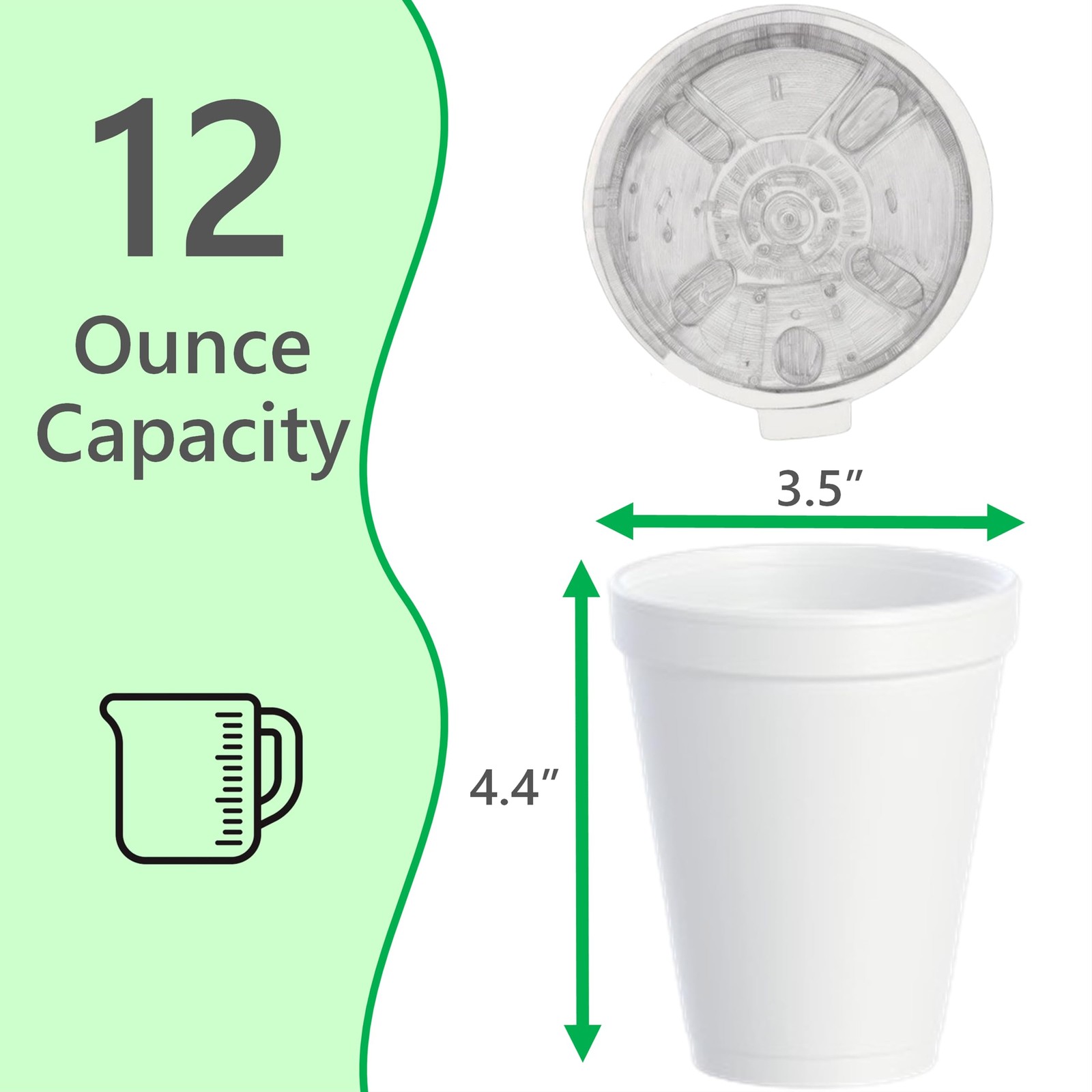 12 OZ Foam Cups for Hot & Cold Drinks Styrofoam Coffee Cup Disposable Drinkware