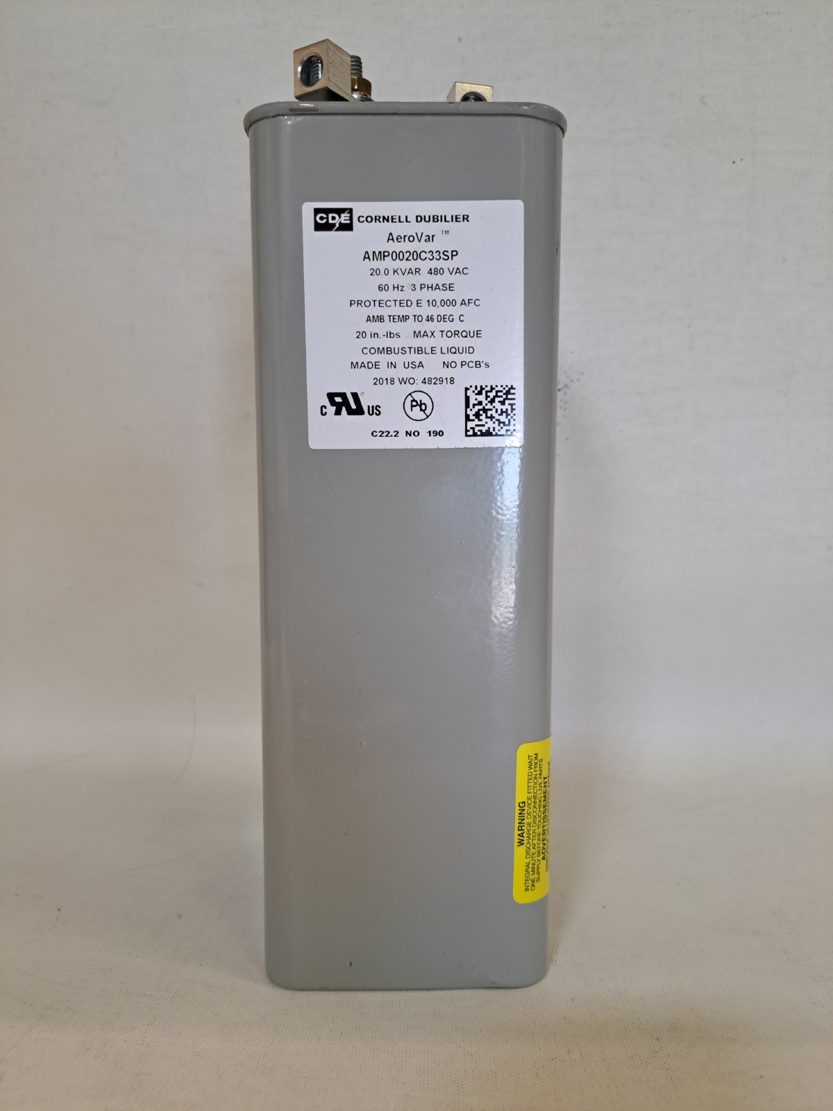 Cornell Dubilier AeroVar AMP0020C33SP 20 KVAR 480V 3 Phase Capacitor USED