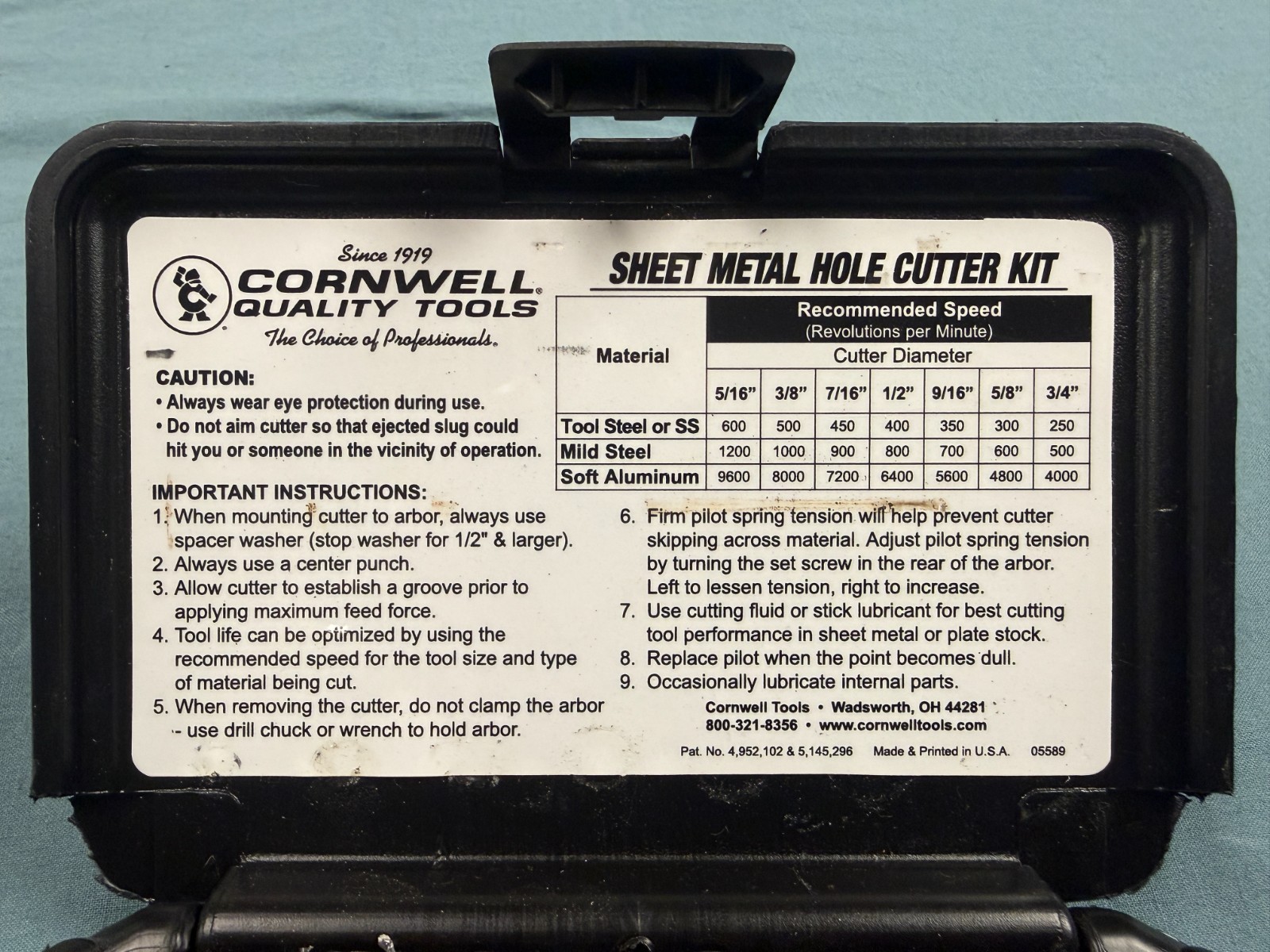 Cornwell Tools BE11090CW Sheet Metal Hole Cutter Kit- Fractional