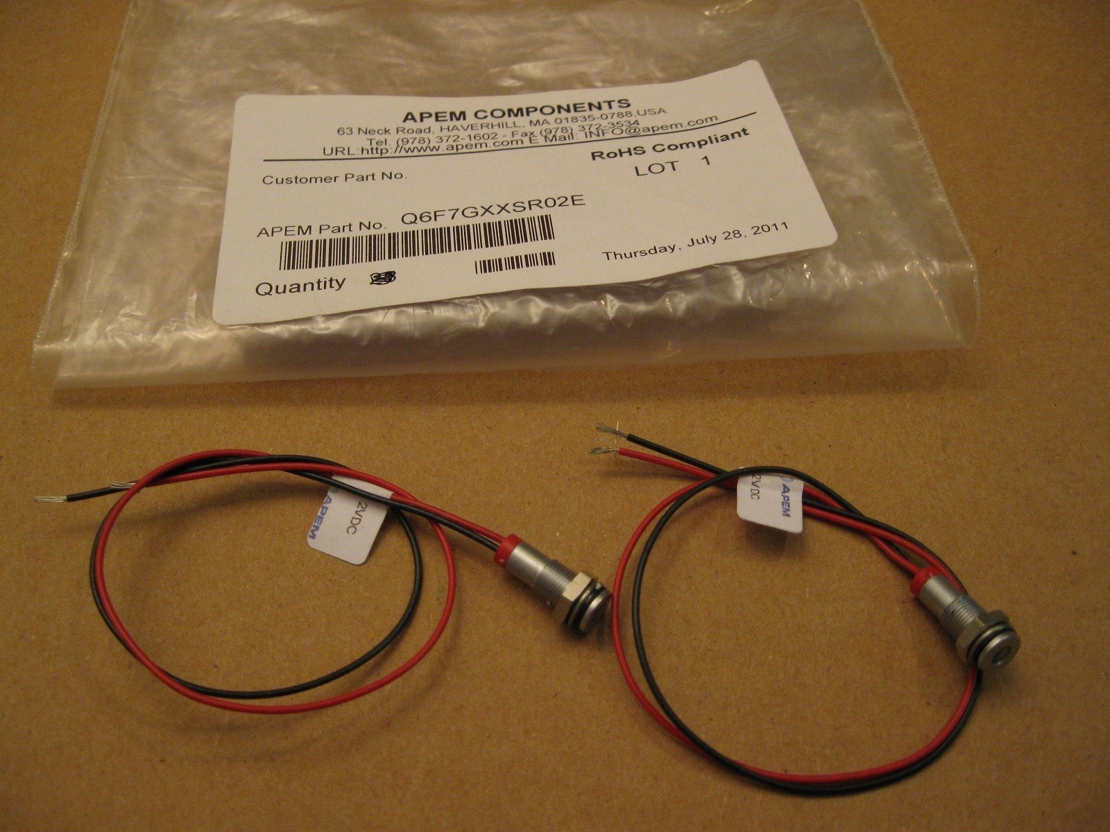 APEM Q6F7GXXSR02E Single Color LED, Super Bright Red, 6mm,2pc Lot