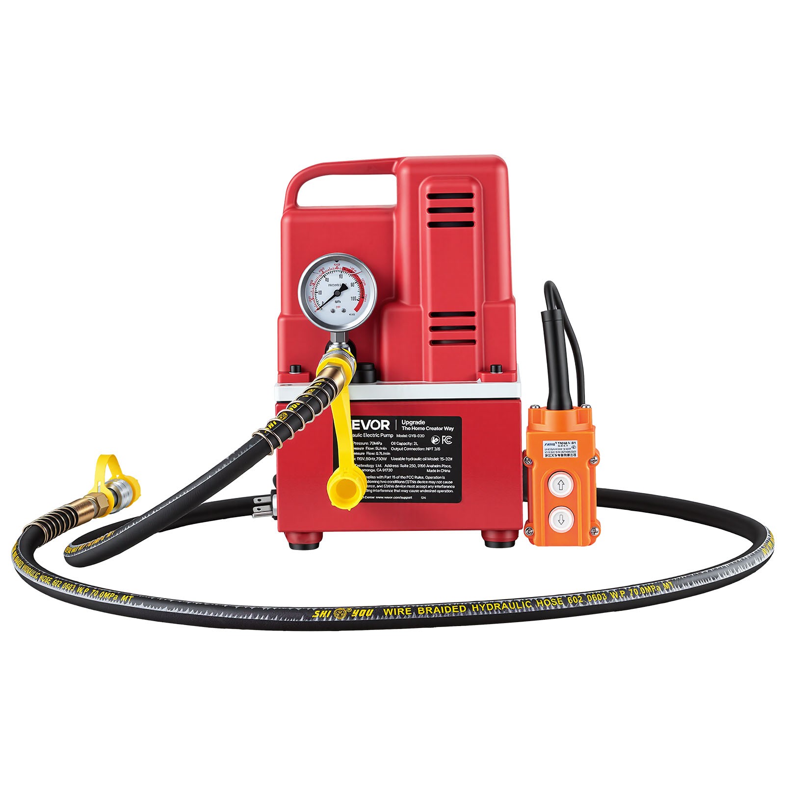 VEVOR Electric Hydraulic Pump 750W 10000 PSI Single Acting Pump Solenoid Valve