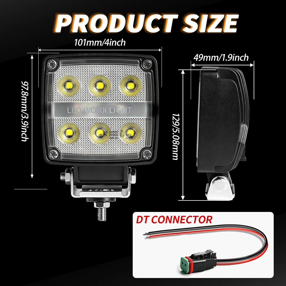 2PCS Square LED Work Light Pods 4 Inch Flood Light Truck Offroad Tractor 12V 24V
