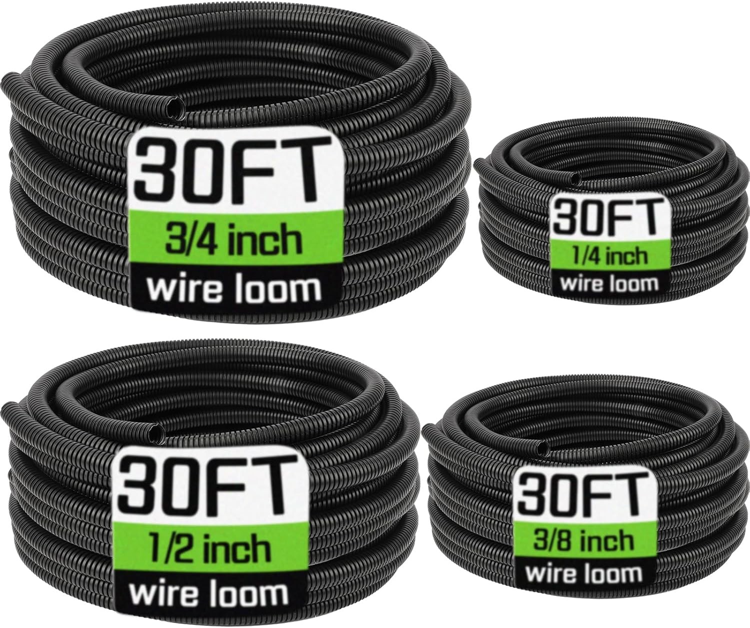Wire Loom 1/4″, 3/8″, 1/2″, 3/4 Inch X 30 FT, Split Wire Loom Tubing Wire Condui