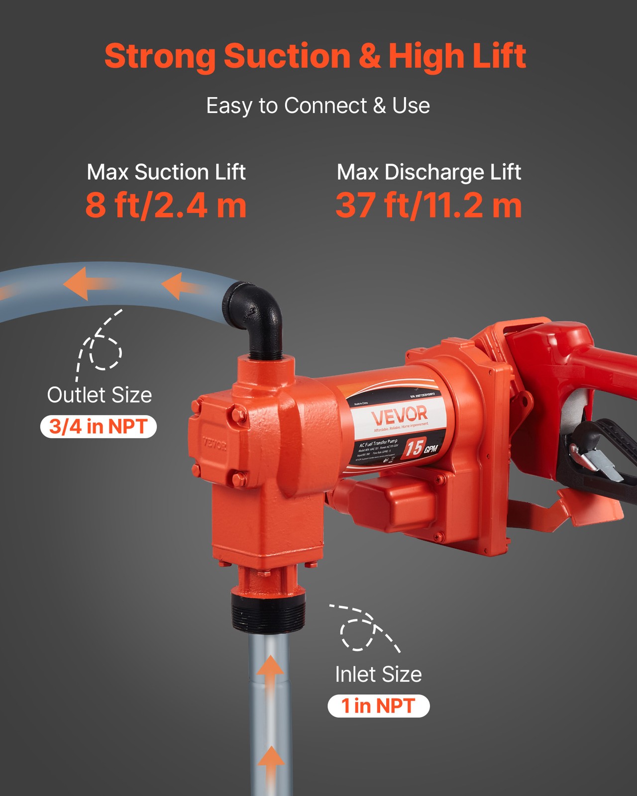 VEVOR Fuel Transfer Pump 110V Electric Oil Pump 15 GPM 57 L/min with Fuel Nozzle