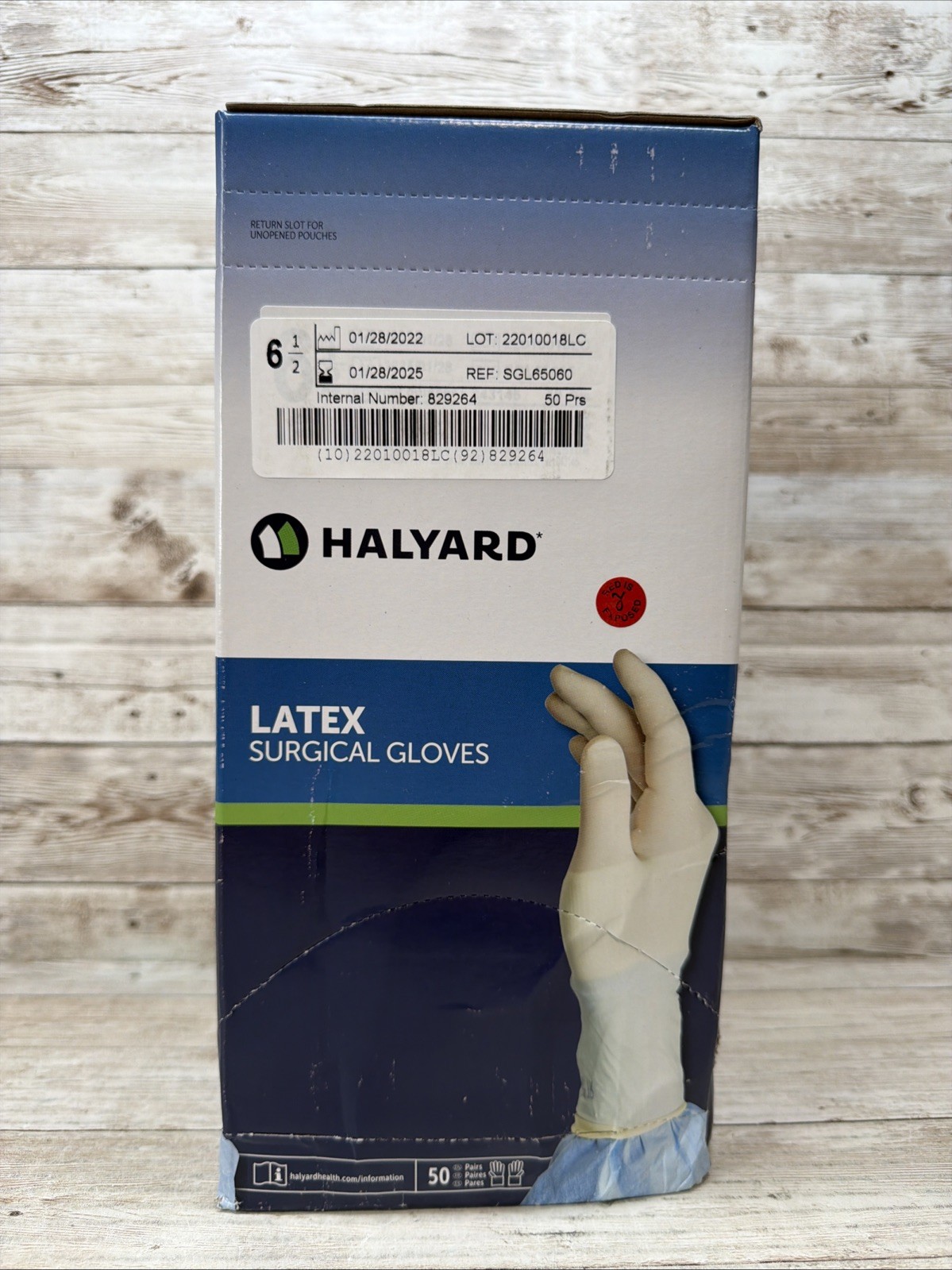 HALYARD LATEX Surgical Gloves *1 DENTED BOX* Size: 6.5 SGL65060 *See Date*1-25