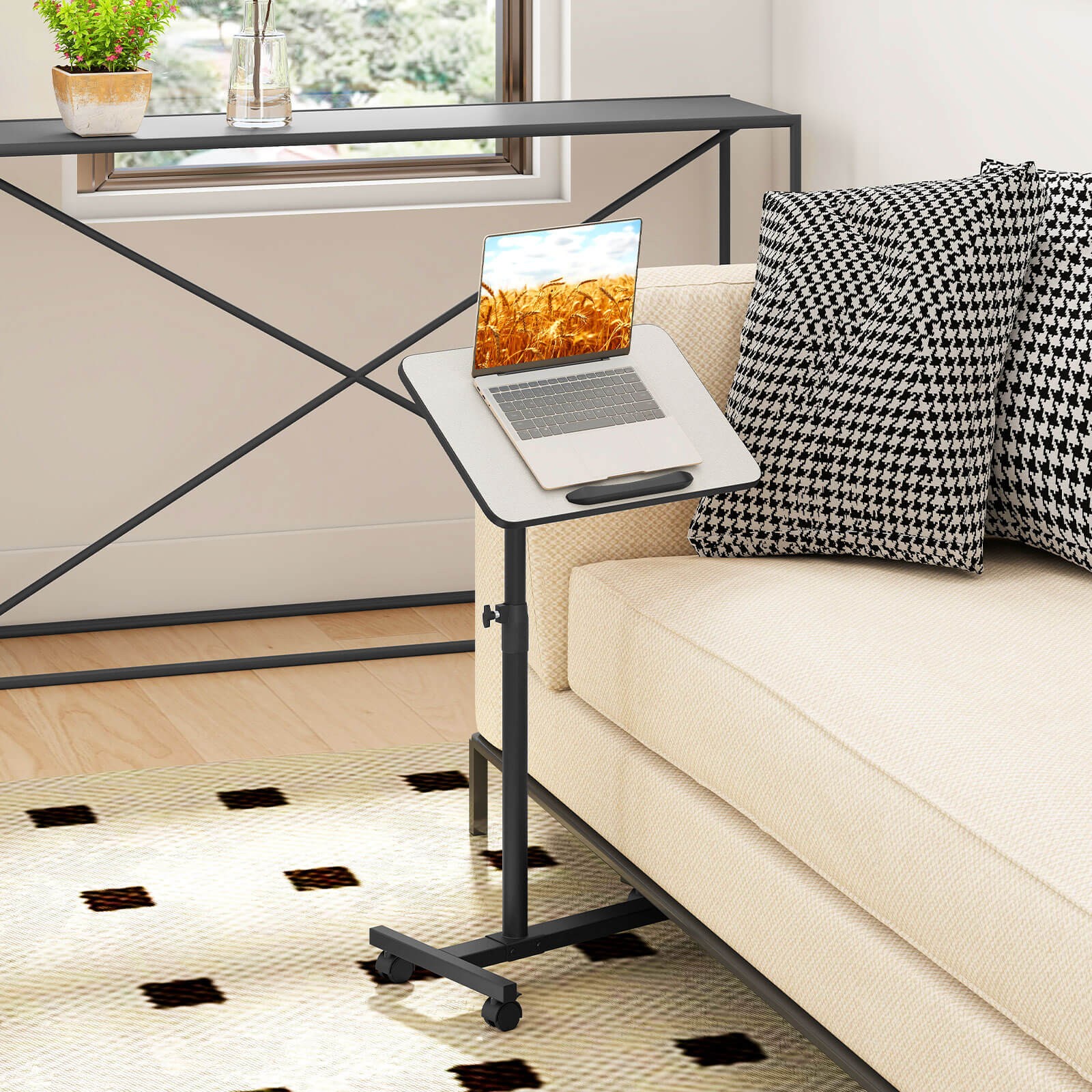 Costway Overbed Rolling Table Over Bed Laptop Food Tray Desk Tilting Top Grey