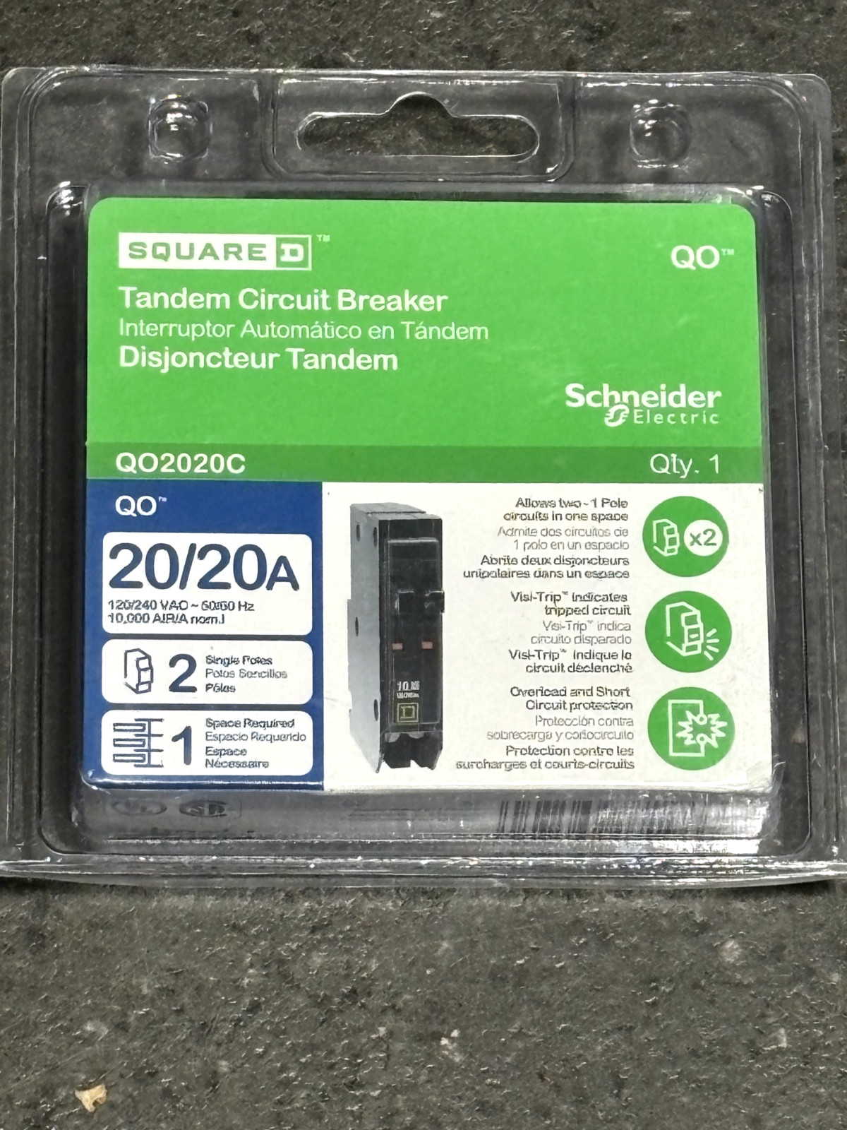 Square D Schneider QO 20 Amp Tandem Circuit Breaker QO2020C