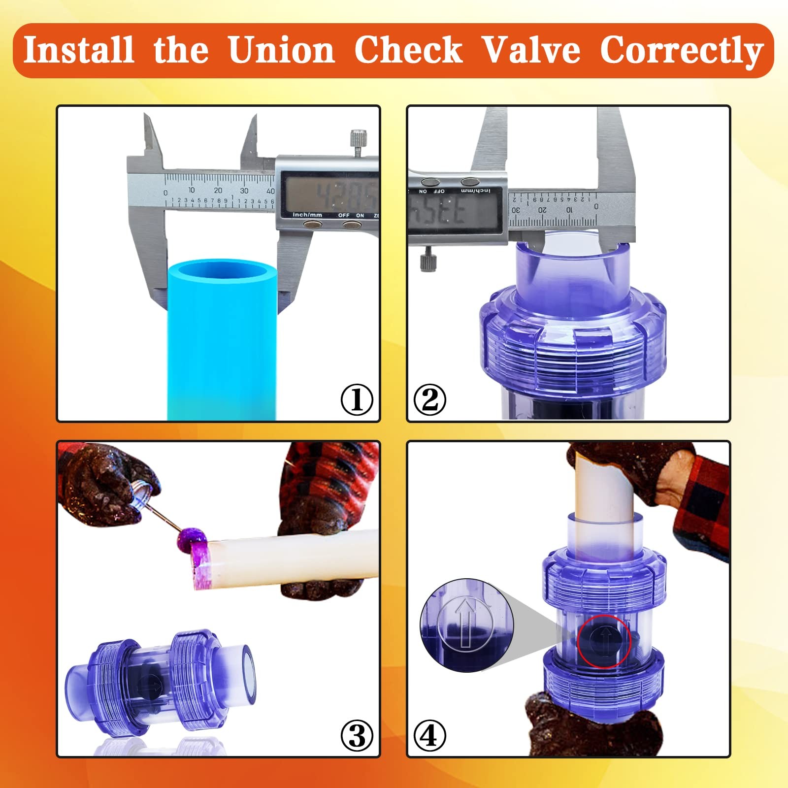 FANOVO 3/4 inch Clear Spring PVC Check Valve, Double Union Slip Inch