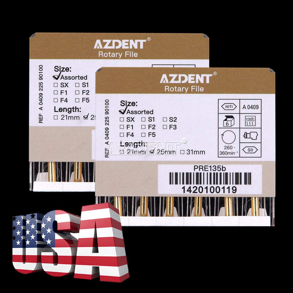 Limas rotatorias NITI para endodoncia dental Uso del motor Gold Taper SX-F3 25mm