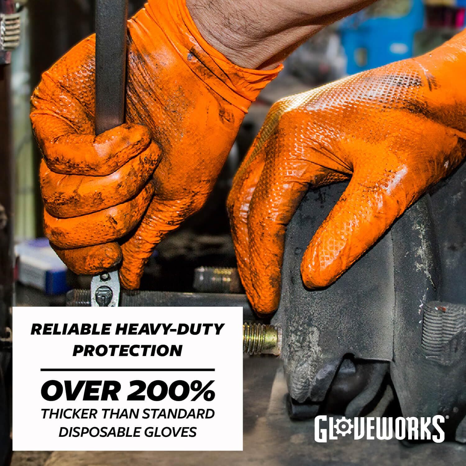 X Large Pack of 100 Heavy Duty Orange Nitrile Gloves for Auto and Industrial Use
