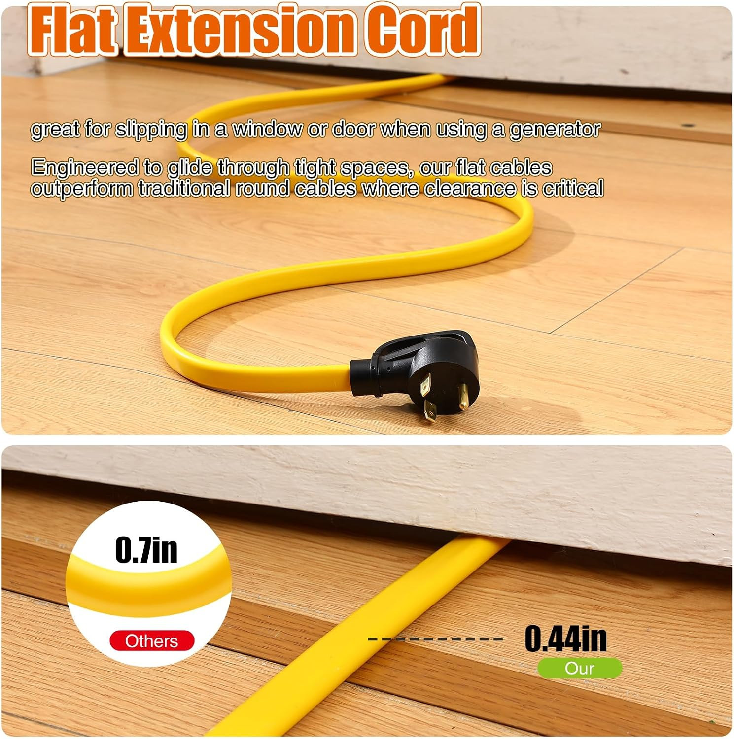 35 FT Flat RV Generator Adapter Cord NEMA Tt-30P to 3X 5-20R/5-15R, 30A to 110V