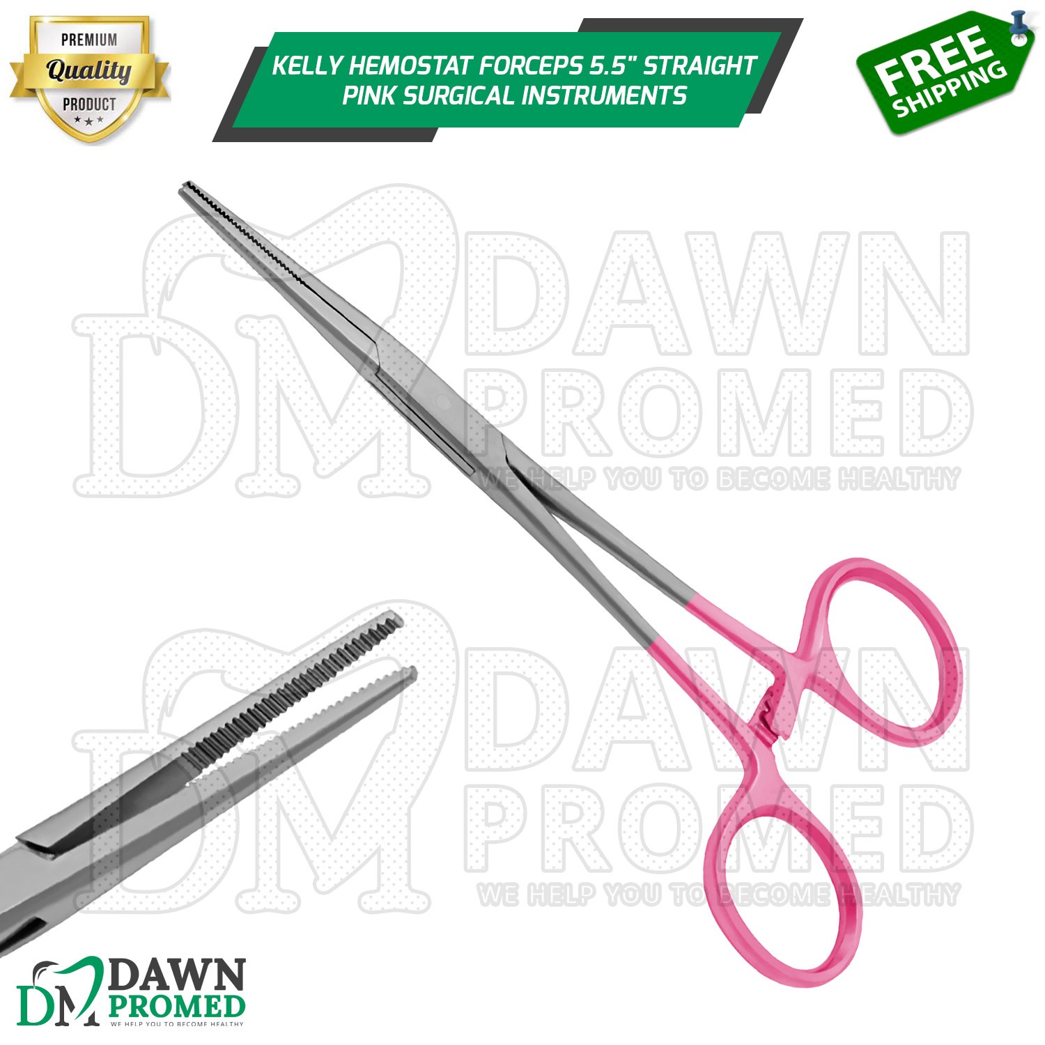 Kelly Hemostat Forceps 5.5″ Straight Pink Surgical Instruments German Grade