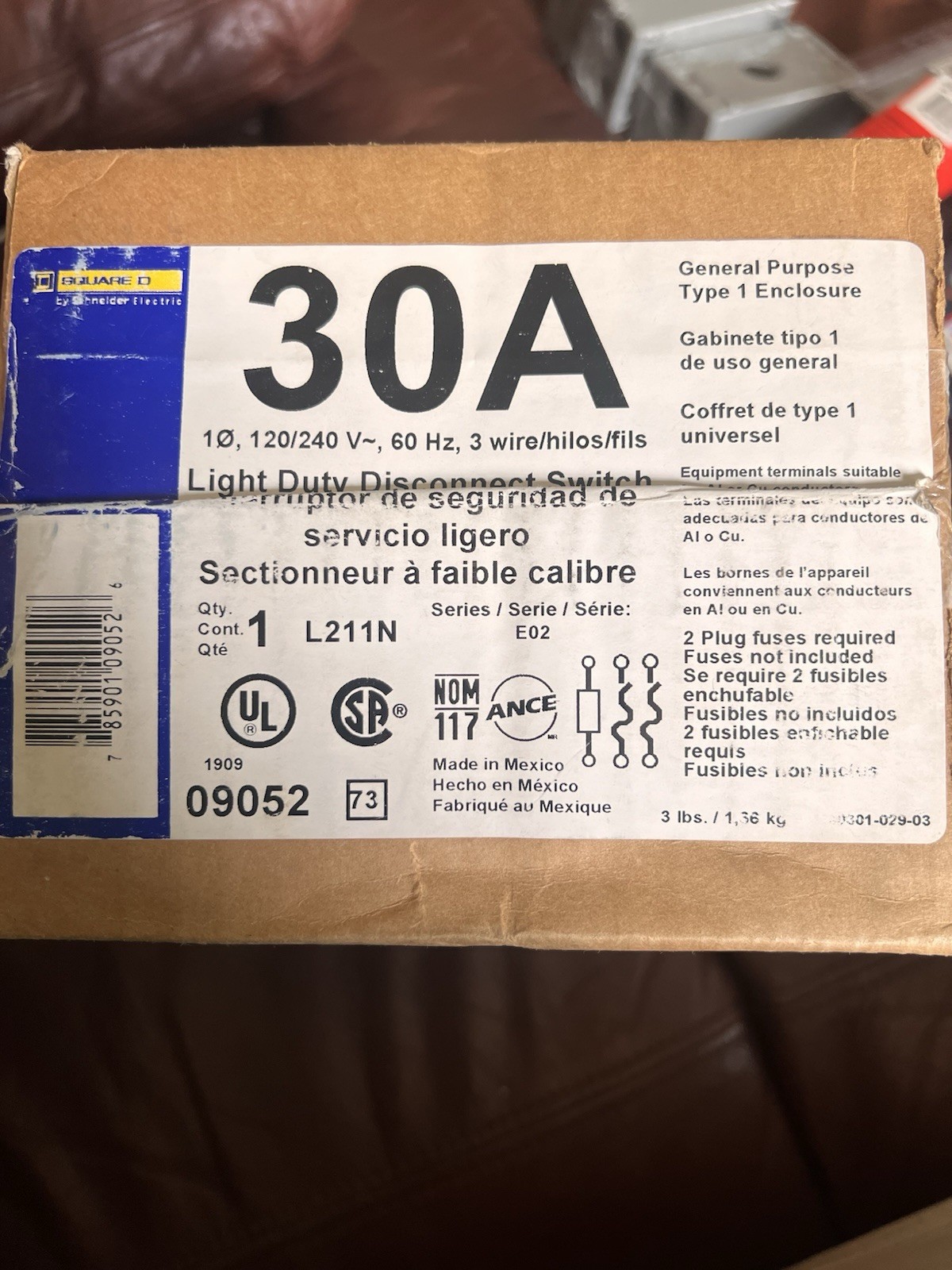 Square D 30 amps Fusible 2-Pole Fuse Safety Switch