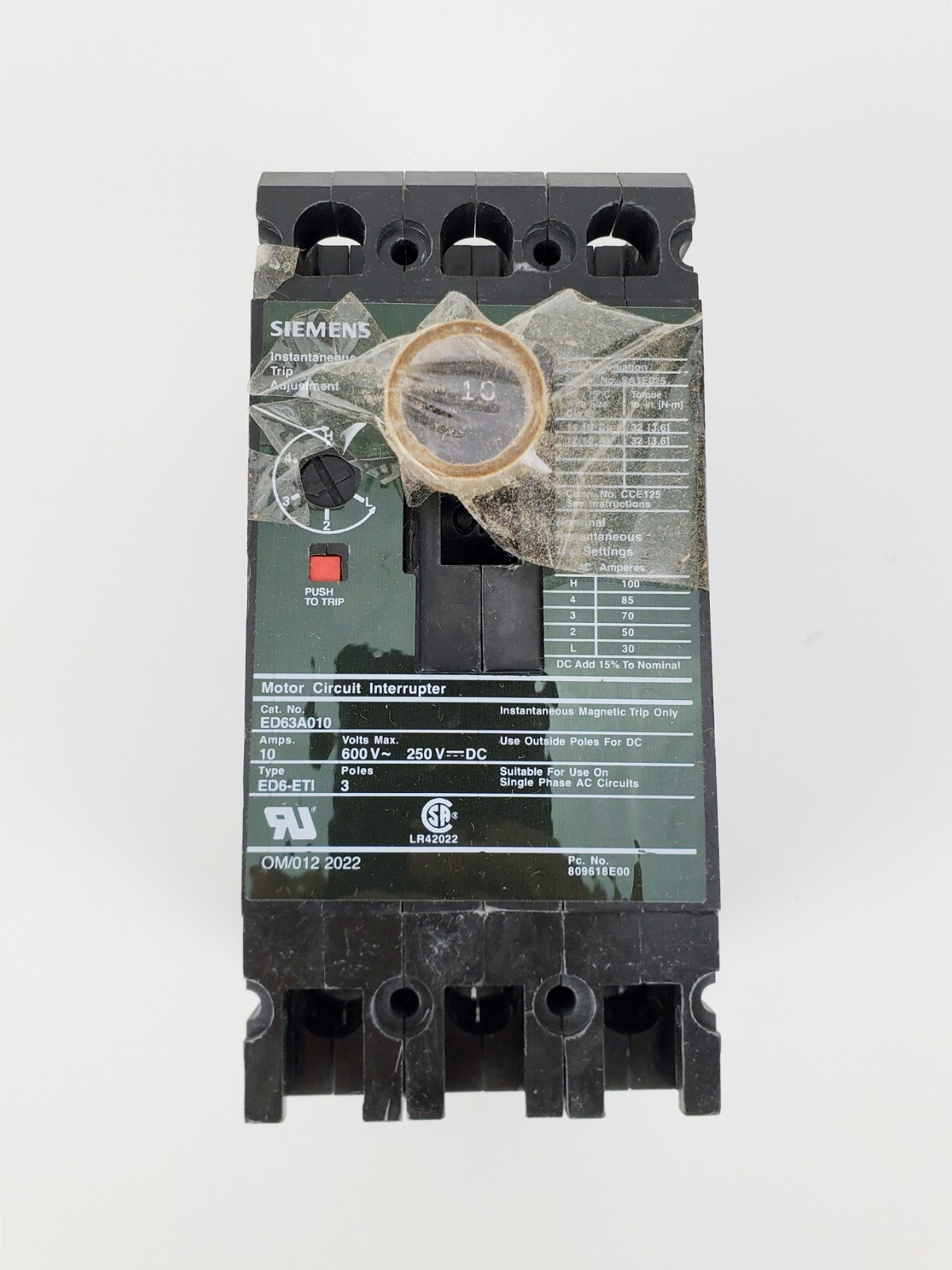 Siemens ED63A010 Circuit Breaker Sentron 10A 600VAC 3P, New!