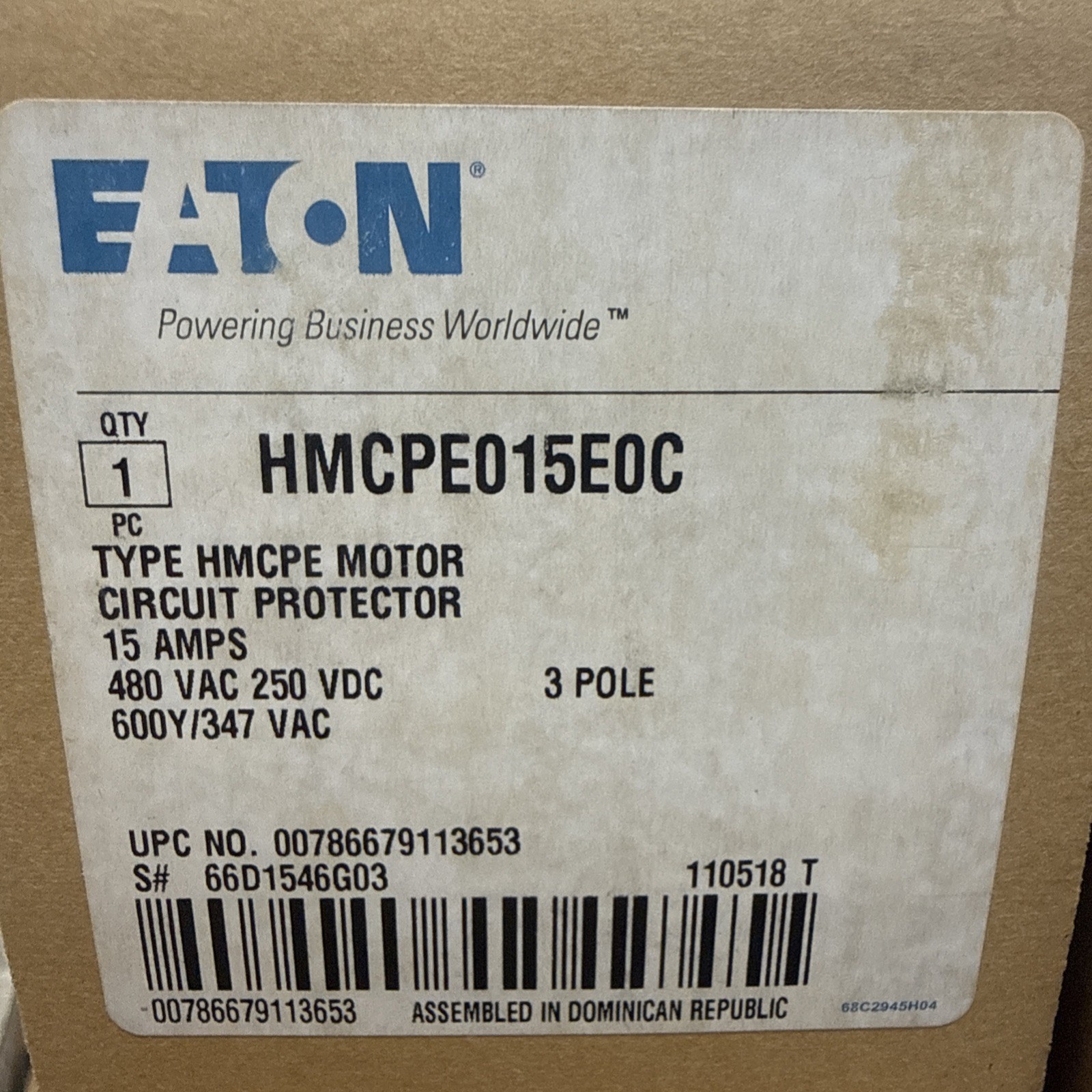 EATON HMCPE015E0C 480VAC 15A New