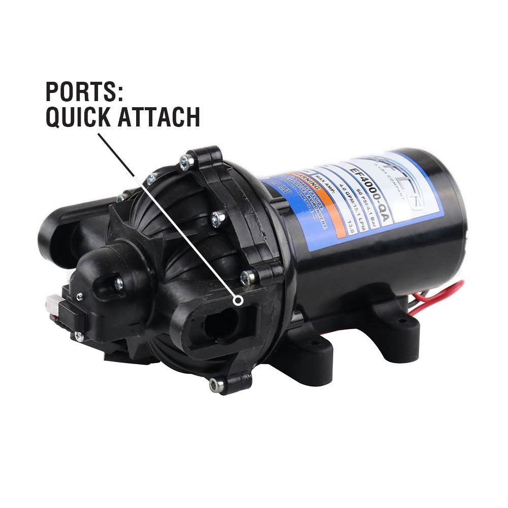 Everflo EF4000-QA 12V Diaphragm Sprayer Pump – 4.0GPM, 60 PSI Max, 3/4″ QA Ports
