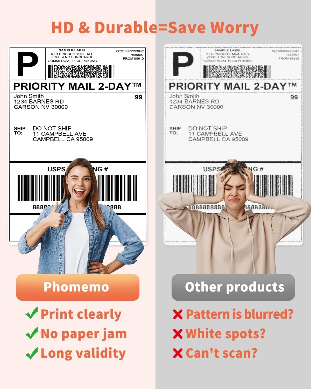 500/1000pcs 4×6 Direct Thermal Shipping Label Compatible with PHOMEMO/MUNBYN Lot
