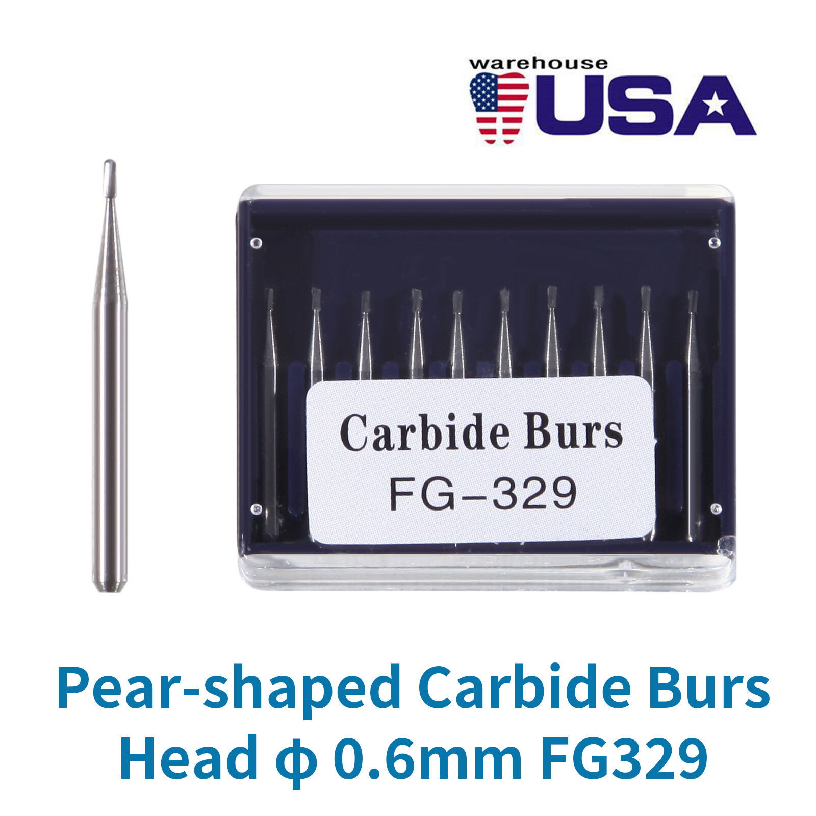 10Pcs Dental Carbide Bur FG 329 Pear for High Speed Handpiece Friction Grip Burs