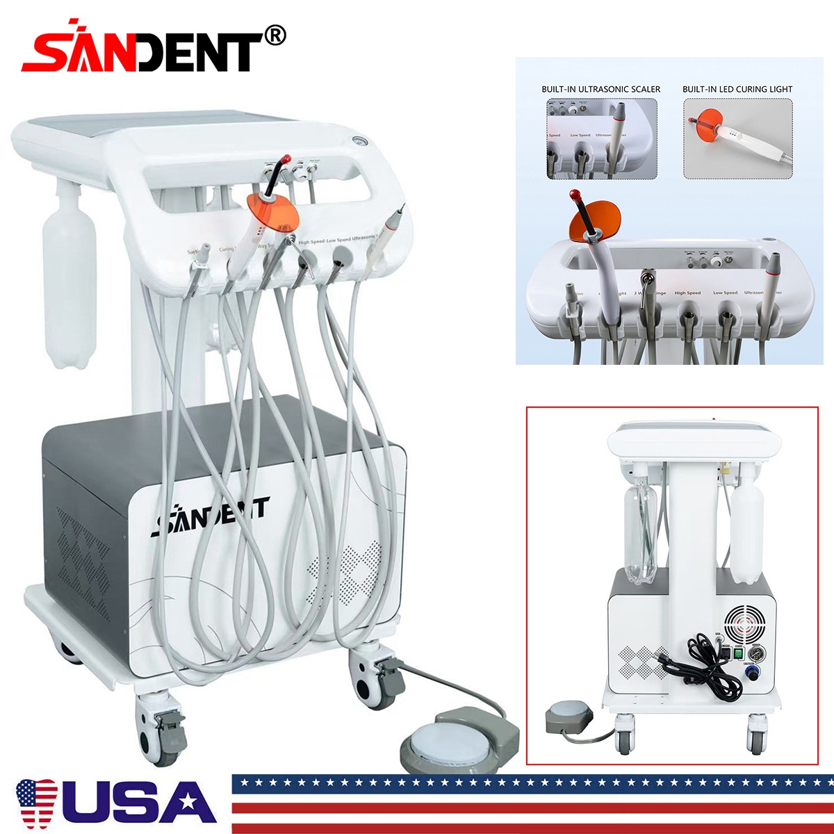 FDA Dental Portable Delivery Unit Syringe Suction Turbine w 4H Air Compressor