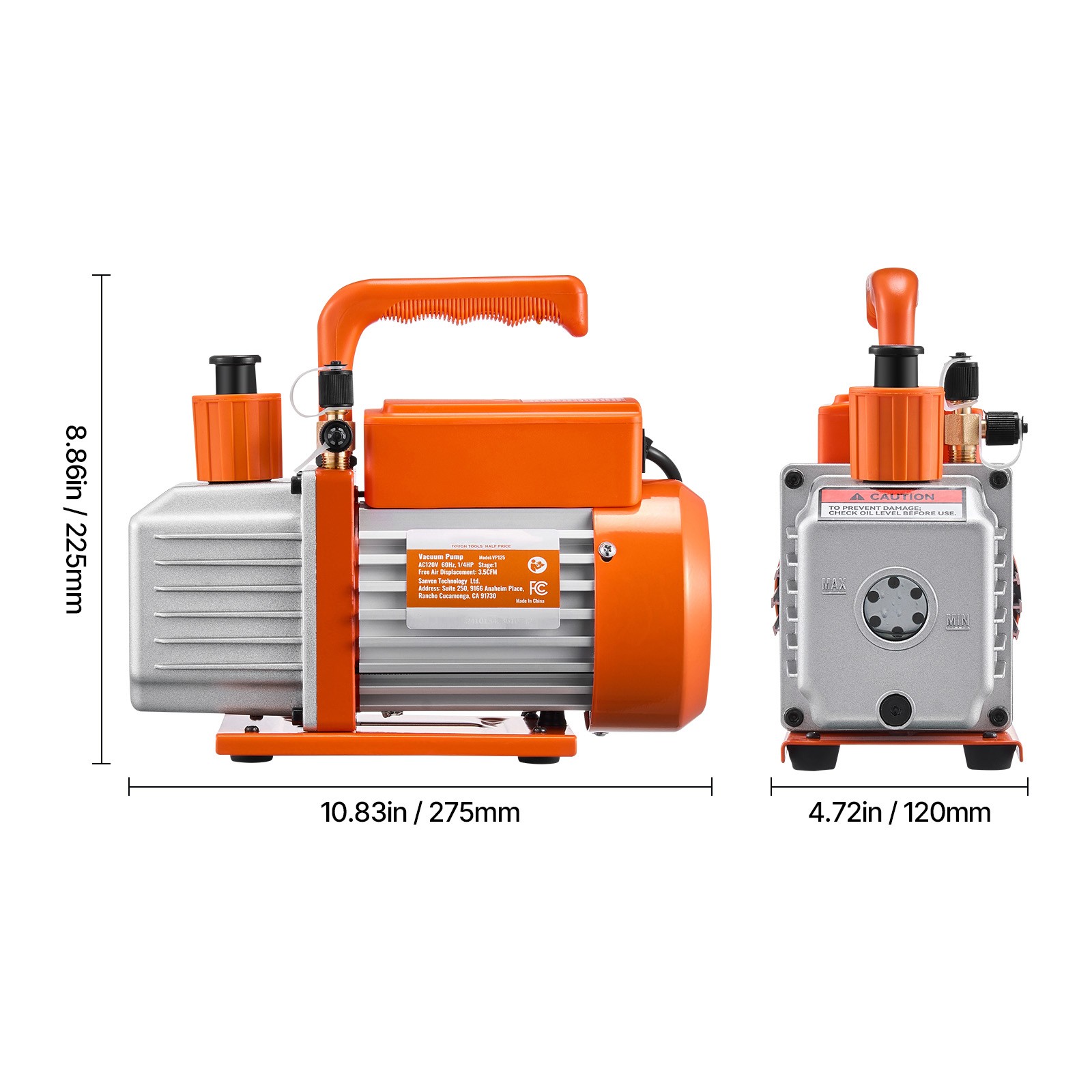Vacuum Pump 3.5 CFM HVAC Single Stage Rotary Vane Vacuum Pump Oil Included