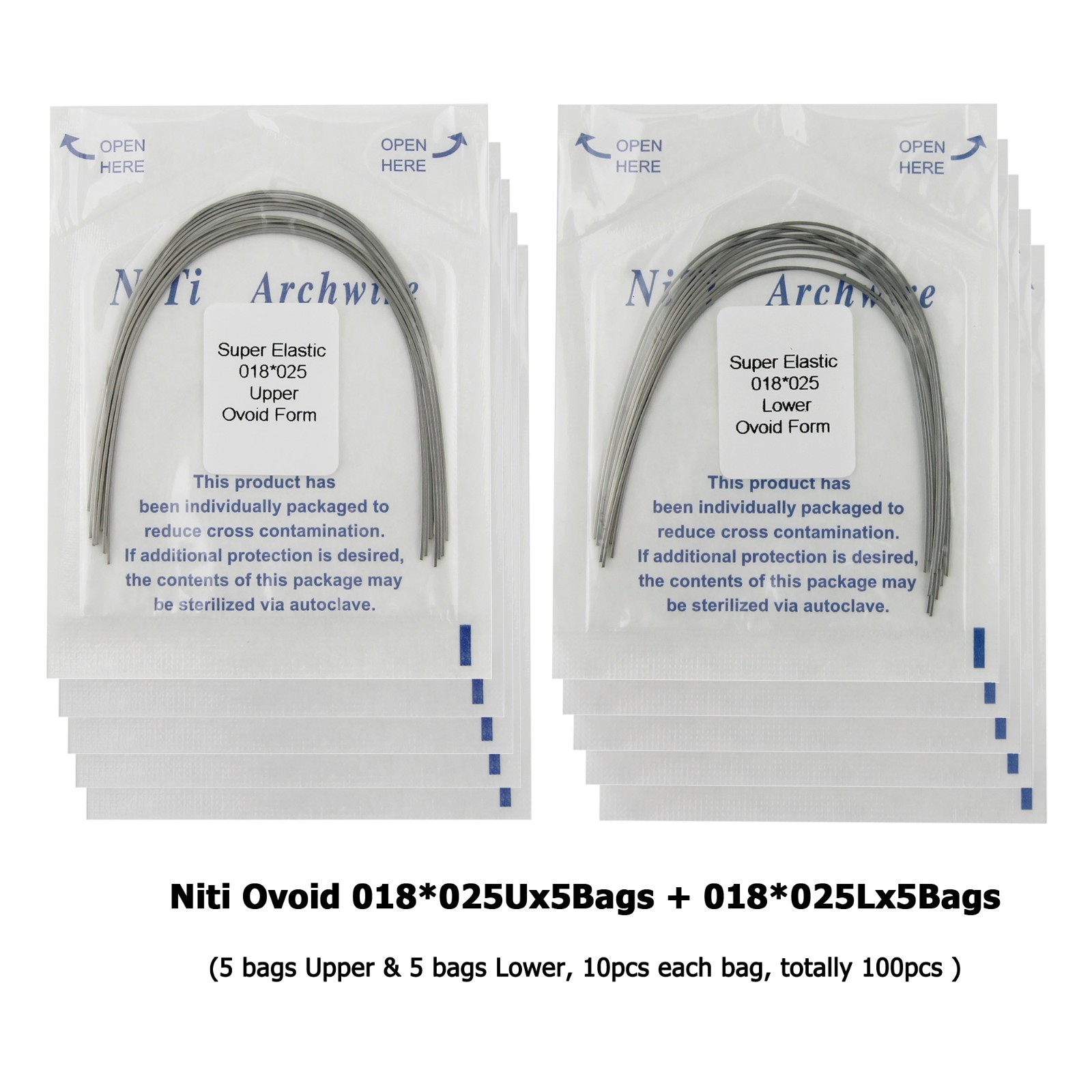 100PC Orthodontic Arch Wire Niti Stainless Steel Ovoid Natural Round Rectangular